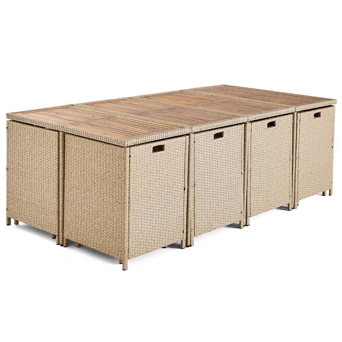 BEST MOBILIER Cuba – salon de jardin encastrable en résine tressé beige - 12 places - coussins beige + housse de protection