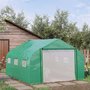 Voir la diapositive 2 : OUTSUNNY Serre tunnel de jardin grande taille dim. 3,47L x 3l x 2H m - 6 fenêtres et porte zippée enroulable - acier galvanisé PE haute densité vert