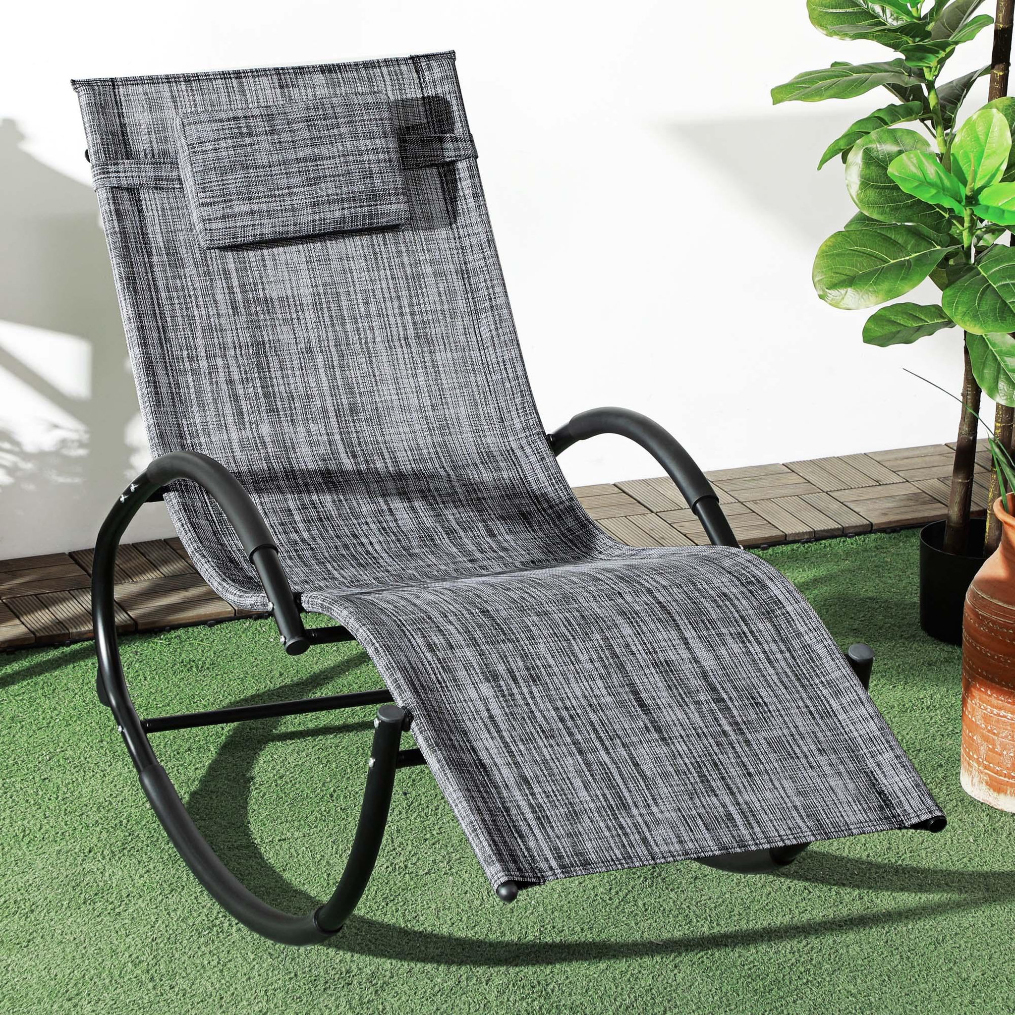 Voir la diapositive 2 : OUTSUNNY Chaise longue à bascule rocking chair design contemporain métal textilène gris chiné