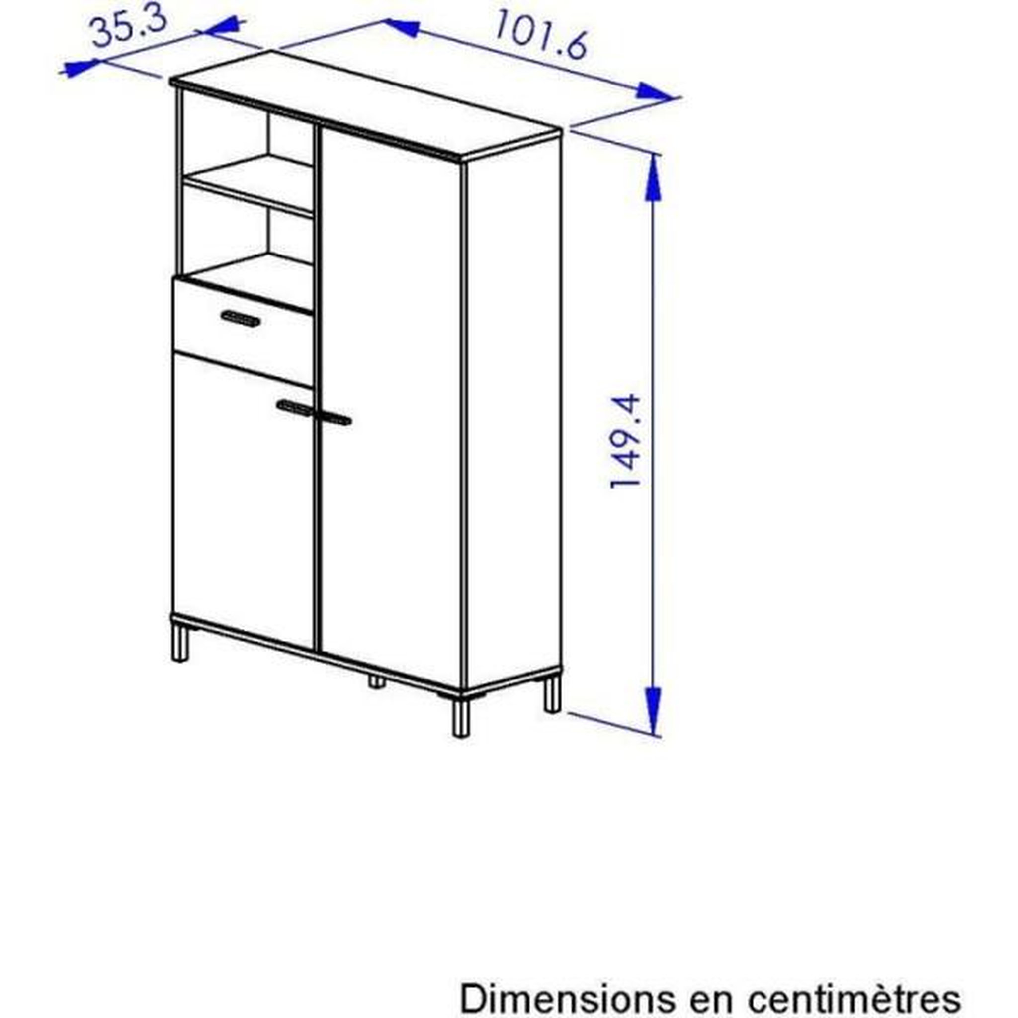 Voir la diapositive 4 : GAMI Rangement haut - TRUST - Chene / Noir - 2 portes - 1 tiroir - GAMI