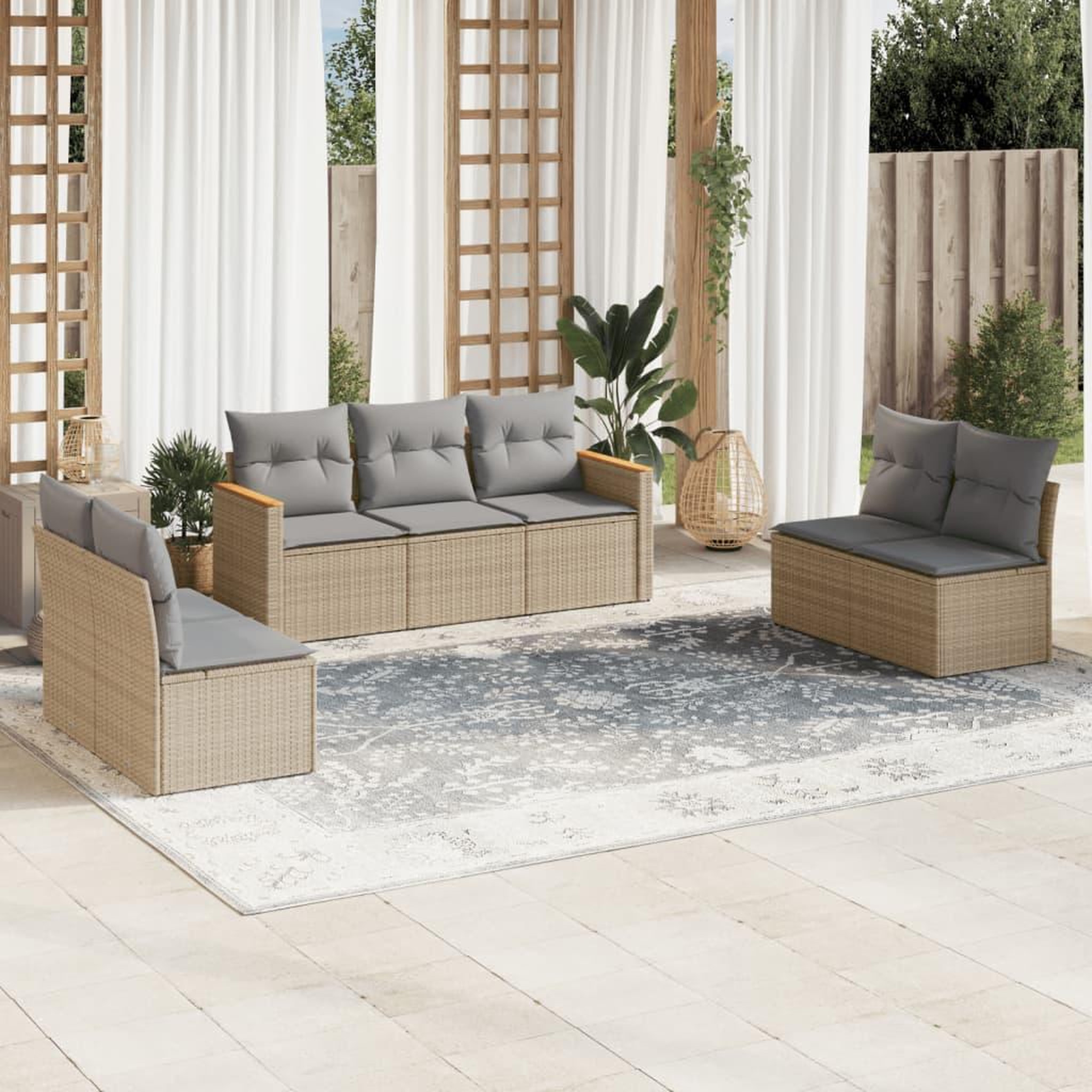 VIDAXL Salon de jardin avec coussins 7pcs melange beige resine tressee