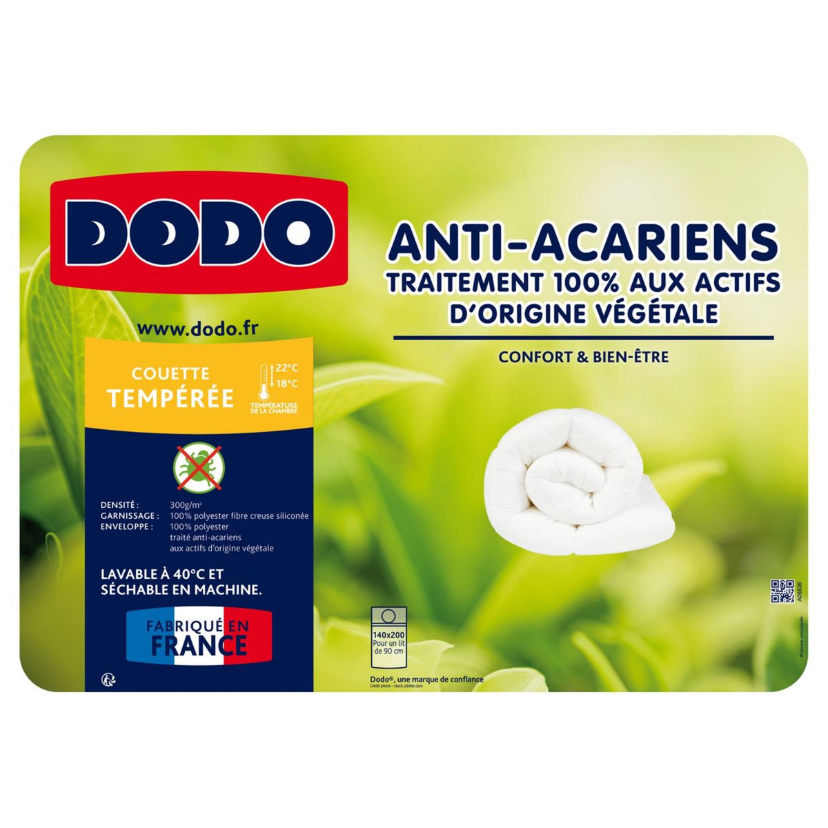 DODO Couette tempérée unie en polyester 300 g/m² ANTI ACARIENS 