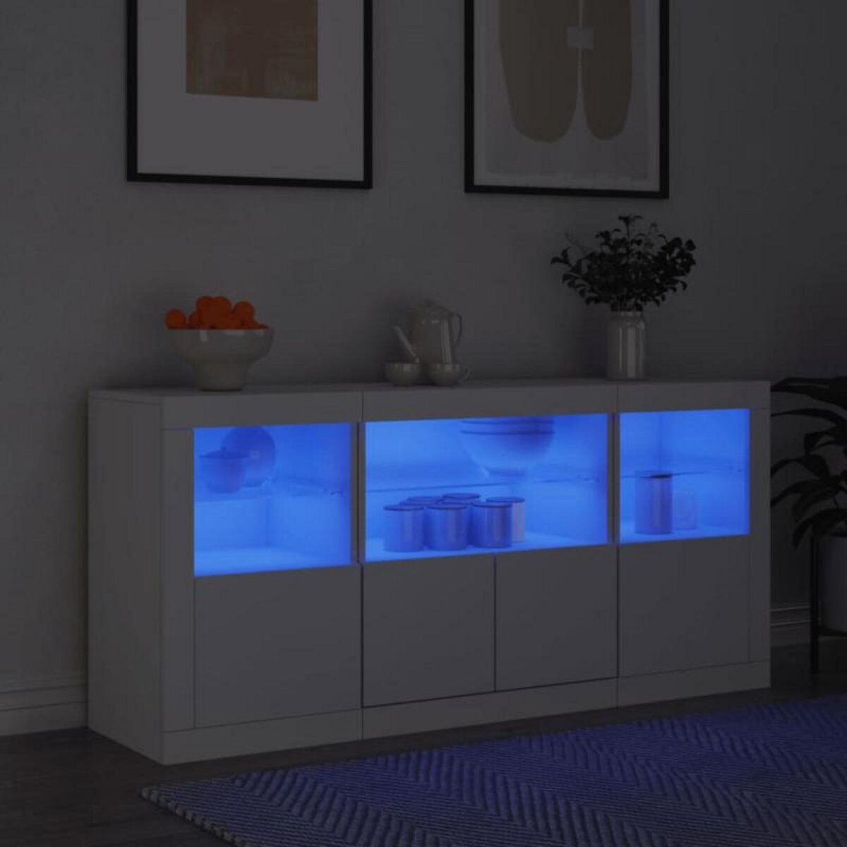 VIDAXL Buffet avec lumières LED blanc 142,5x37x67 cm