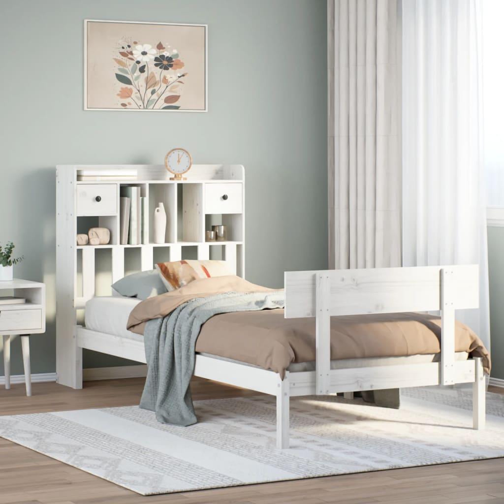 VIDAXL Lit bibliotheque sans matelas blanc 75x190cm bois de pin massif