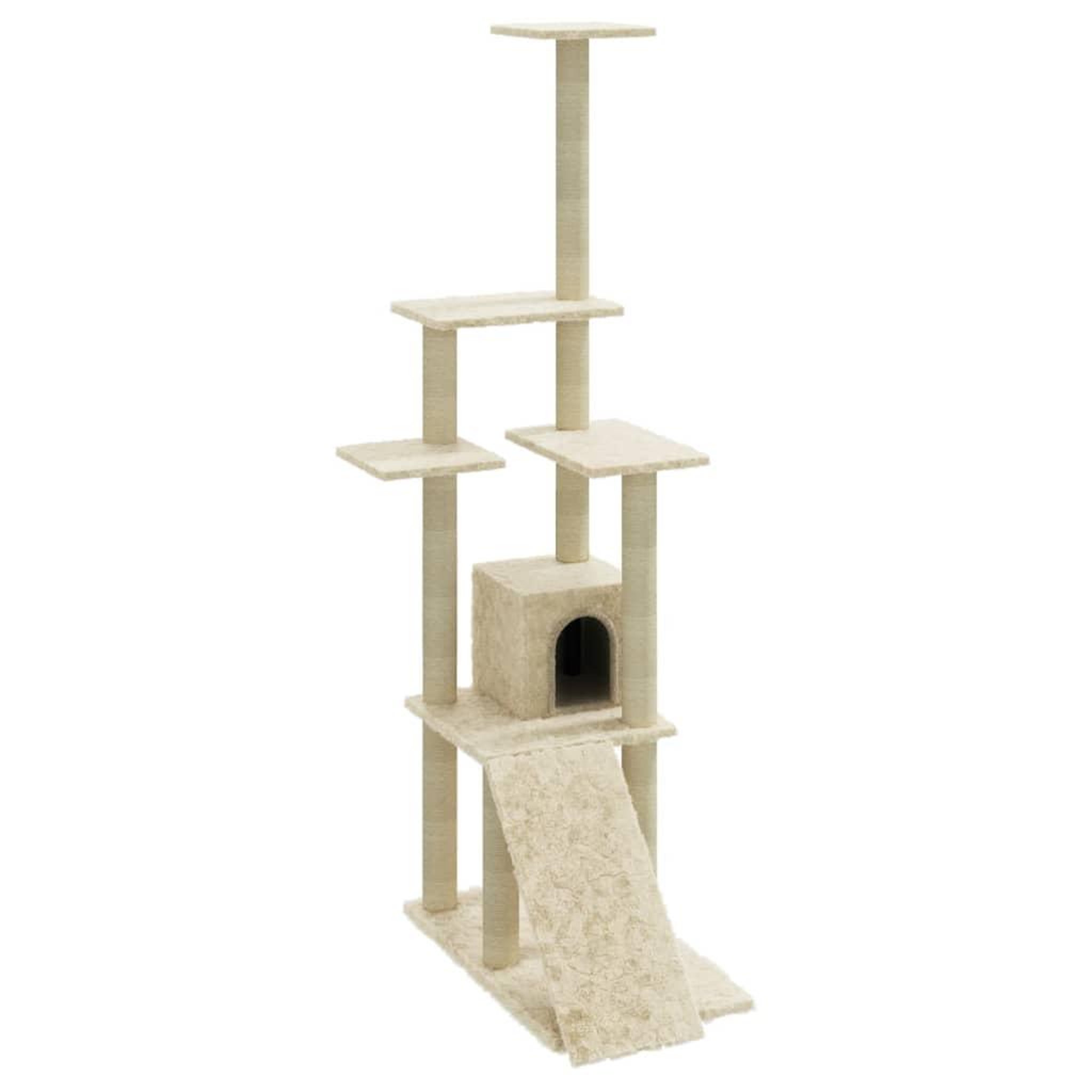 Voir la diapositive 2 : VIDAXL Arbre a chat avec griffoirs en sisal Creme 155 cm