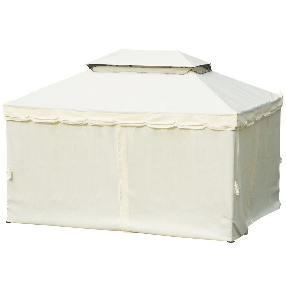 OUTSUNNY Tonnelle barnum pavillon de jardin style colonial double toit toile moustiquaires et toiles amovibles 3,9L x 2,9l x 2,7H m écru