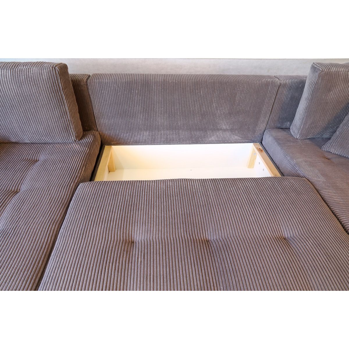 Canapé d'angle convertible panoramique 5 places tissu velours avec coffre MAGNUS