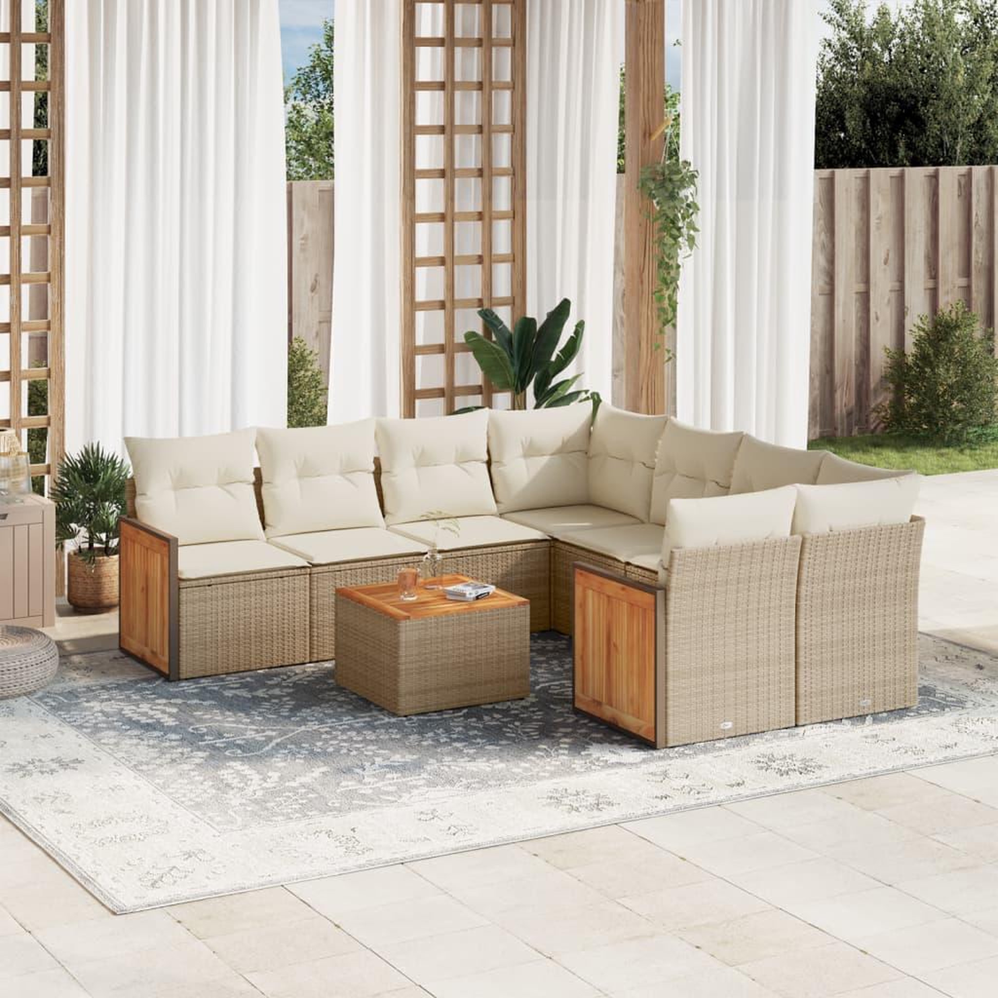 VIDAXL Salon de jardin avec coussins 9 pcs beige resine tressee
