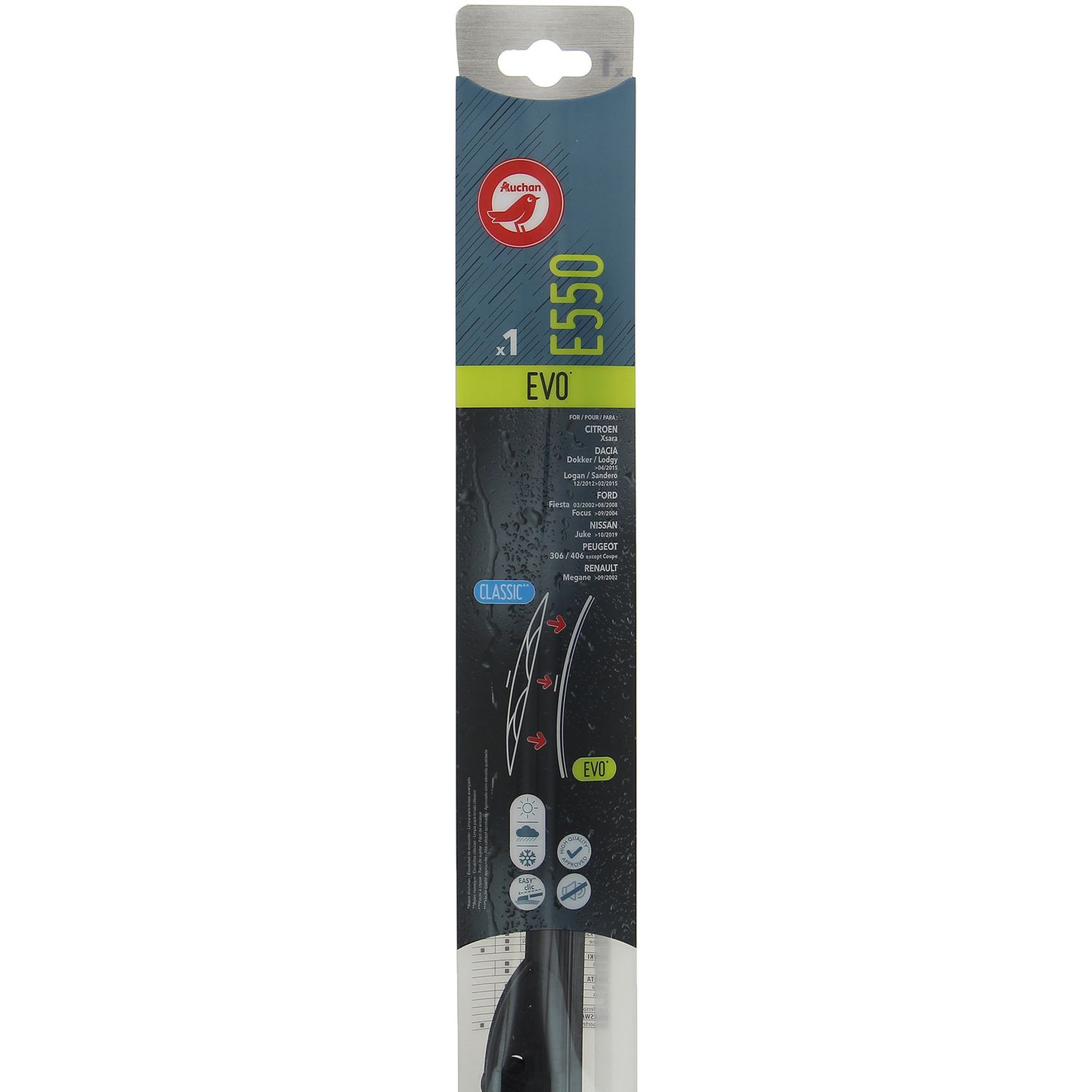 AUCHAN Balai d'essuie-glace EVO E550 55cm pour CITROËN DACIA FORD NISSAN PEUGEOT RENAULT