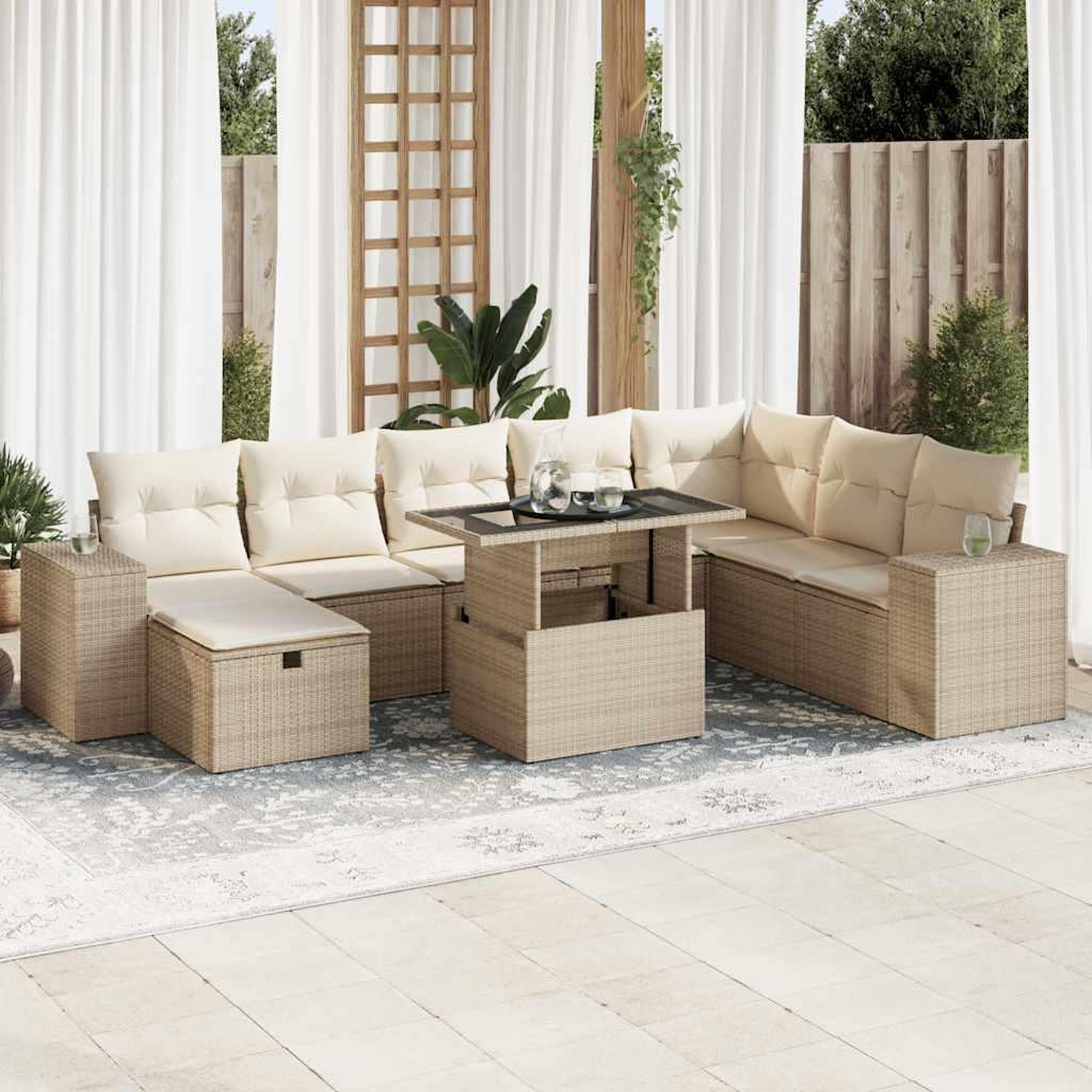 VIDAXL Salon de jardin avec coussins 9 pcs beige resine tressee