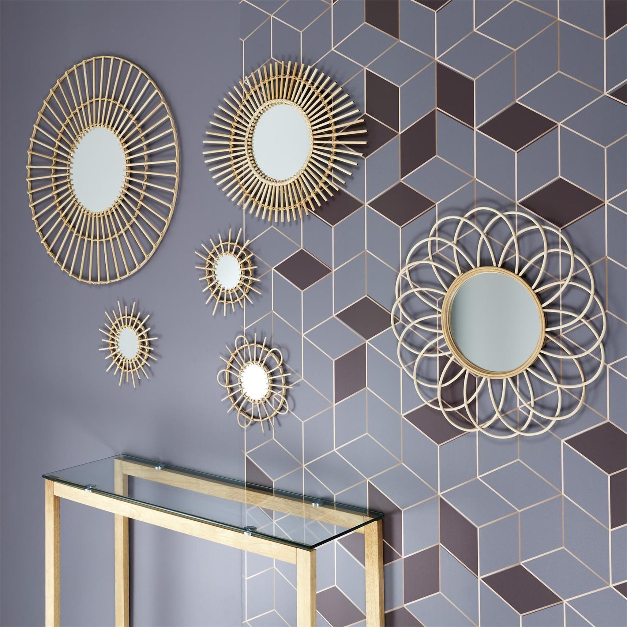 Voir la diapositive 3 : The Home Deco Factory Lot de 3 miroirs en rotin -  Diam 28 cm