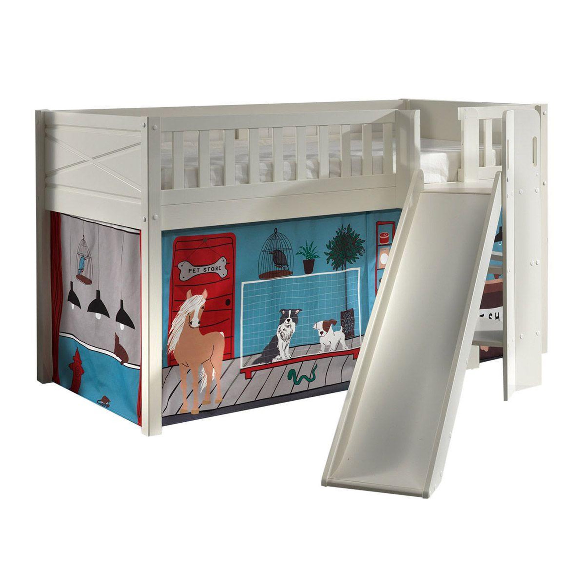 Paris Prix Lit enfant toboggan & tente  scott pet shop  90x200cm blanc
