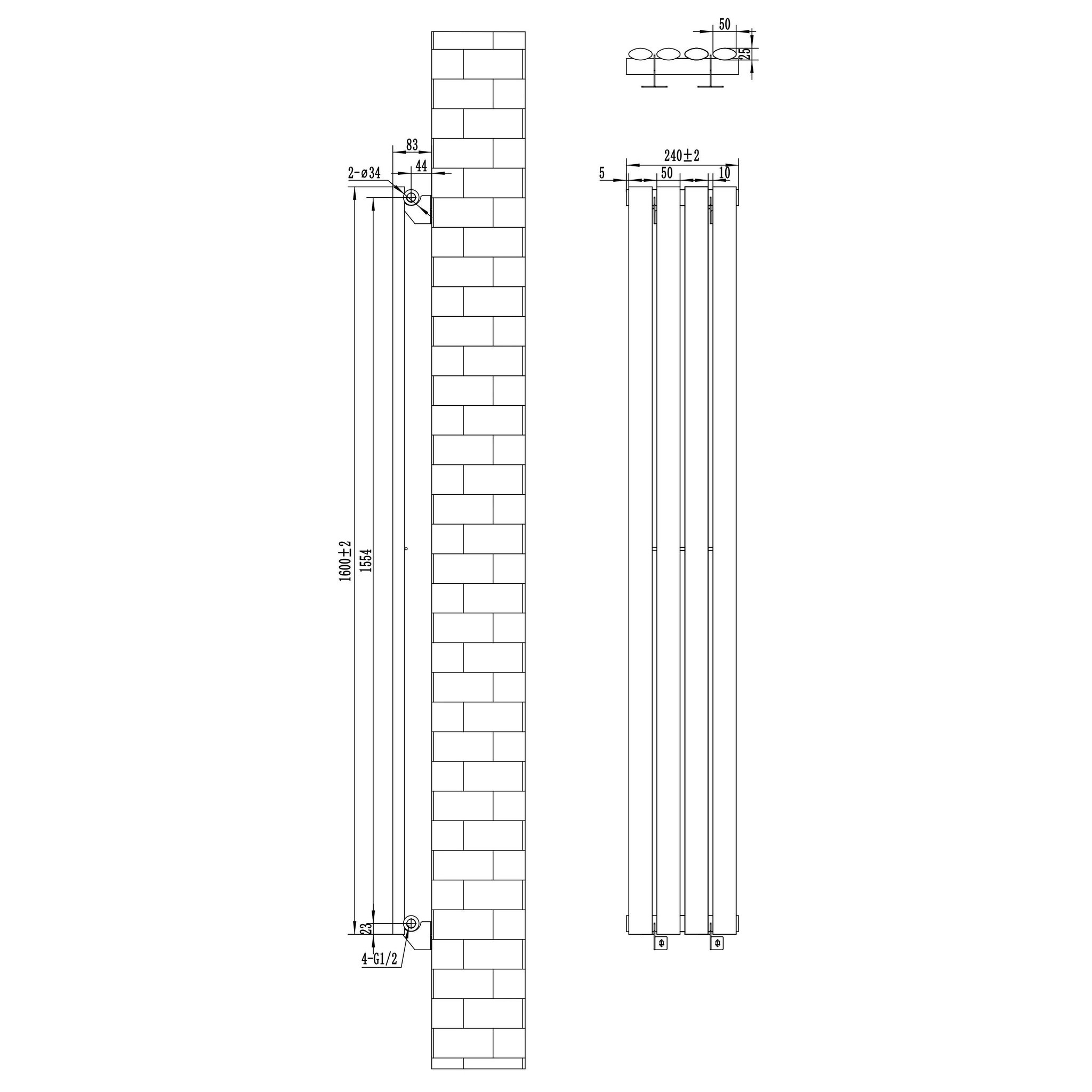 Voir la diapositive 5 : MONSTERSHOP Radiateur à colonnes ovales & vannes, 1 panneau - 1600 x 240 mm