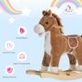 Voir la diapositive 4 : HOMCOM Cheval à bascule selle grand confort peluche courte douce bois peuplier brun dim. 65L x 32,5l x 61H cm