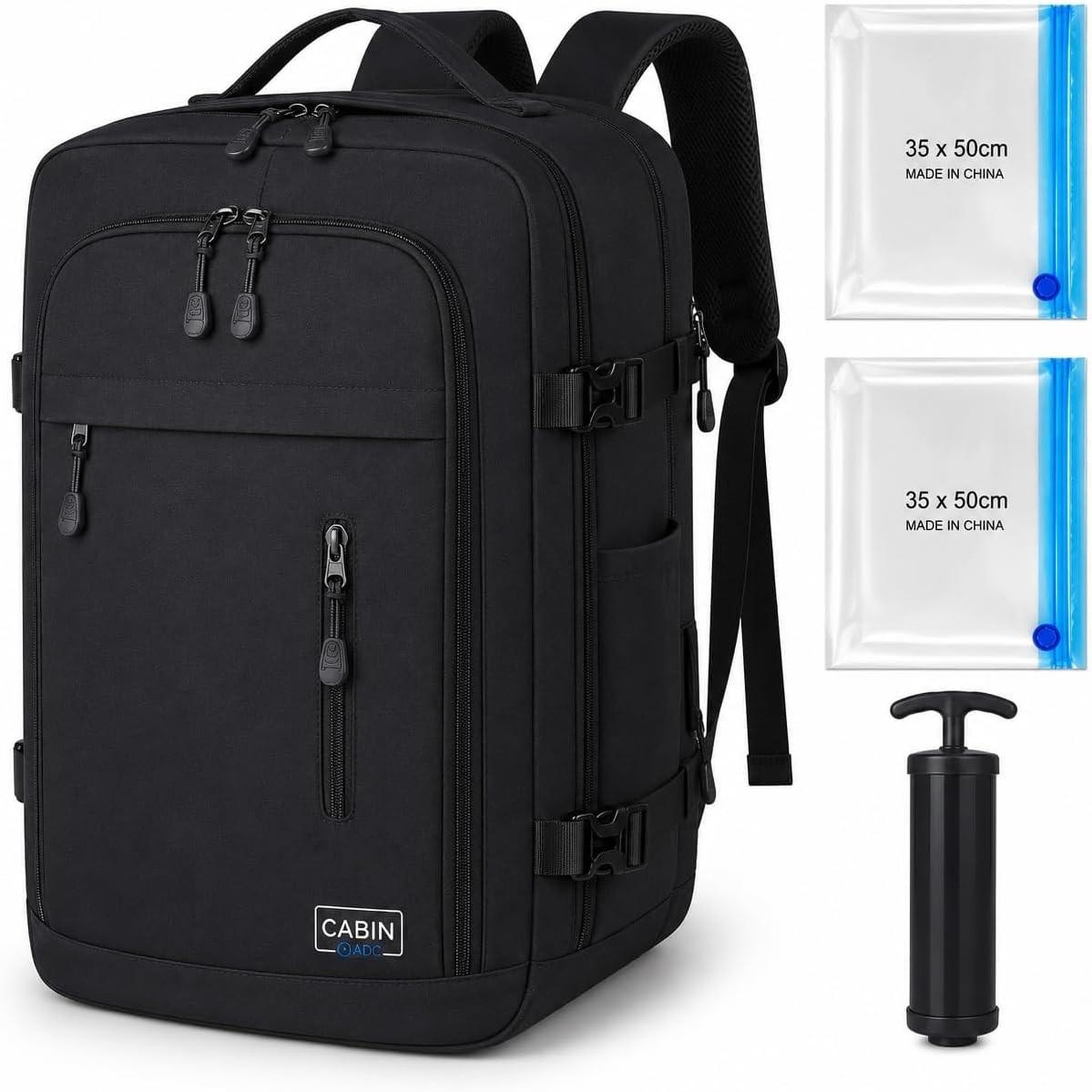 Voir la diapositive 2 : TROLLEY ADC Sac à dos cabine noir 40x30x20 avec kit de compression inclus - bry-black