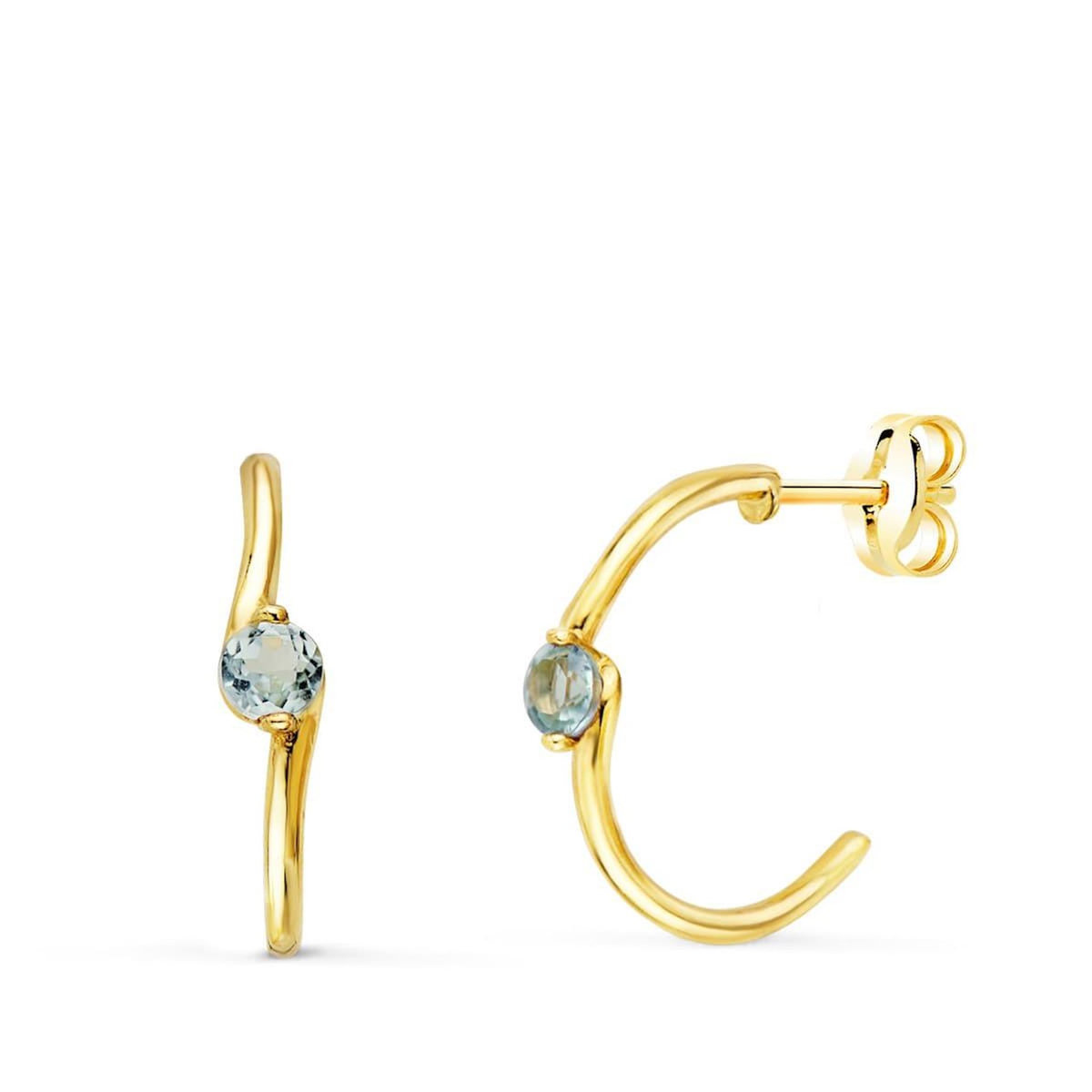 L'ATELIER D'AZUR Boucles d'Oreilles Demi Créoles Aigues-Marines - Or 18 Carats 750 Jaune