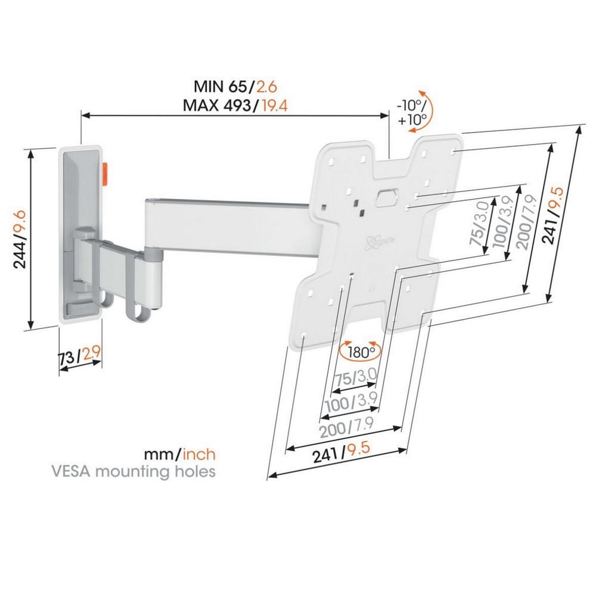 Voir la diapositive 2 : Vogel's Support mural inclinable/orientable pour écrans 19  à 43  - tvm3245wht
