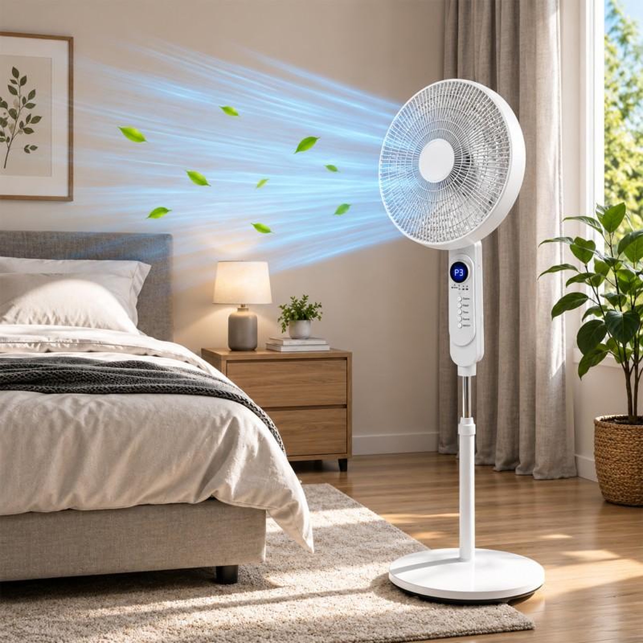 Voir la diapositive 2 : Ventilateur Sur Pied Avec Télécommande Et écran Led 40 Cm – 45w