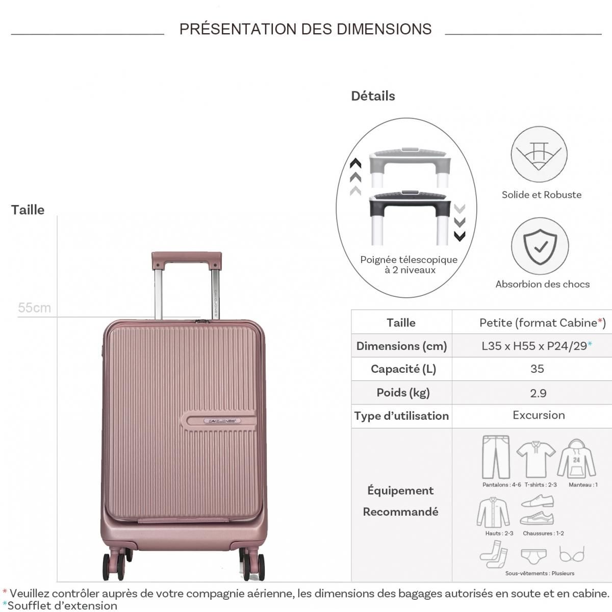 David Jones Valise cabine rigide porte-ordinateur 16  TSA 55cm