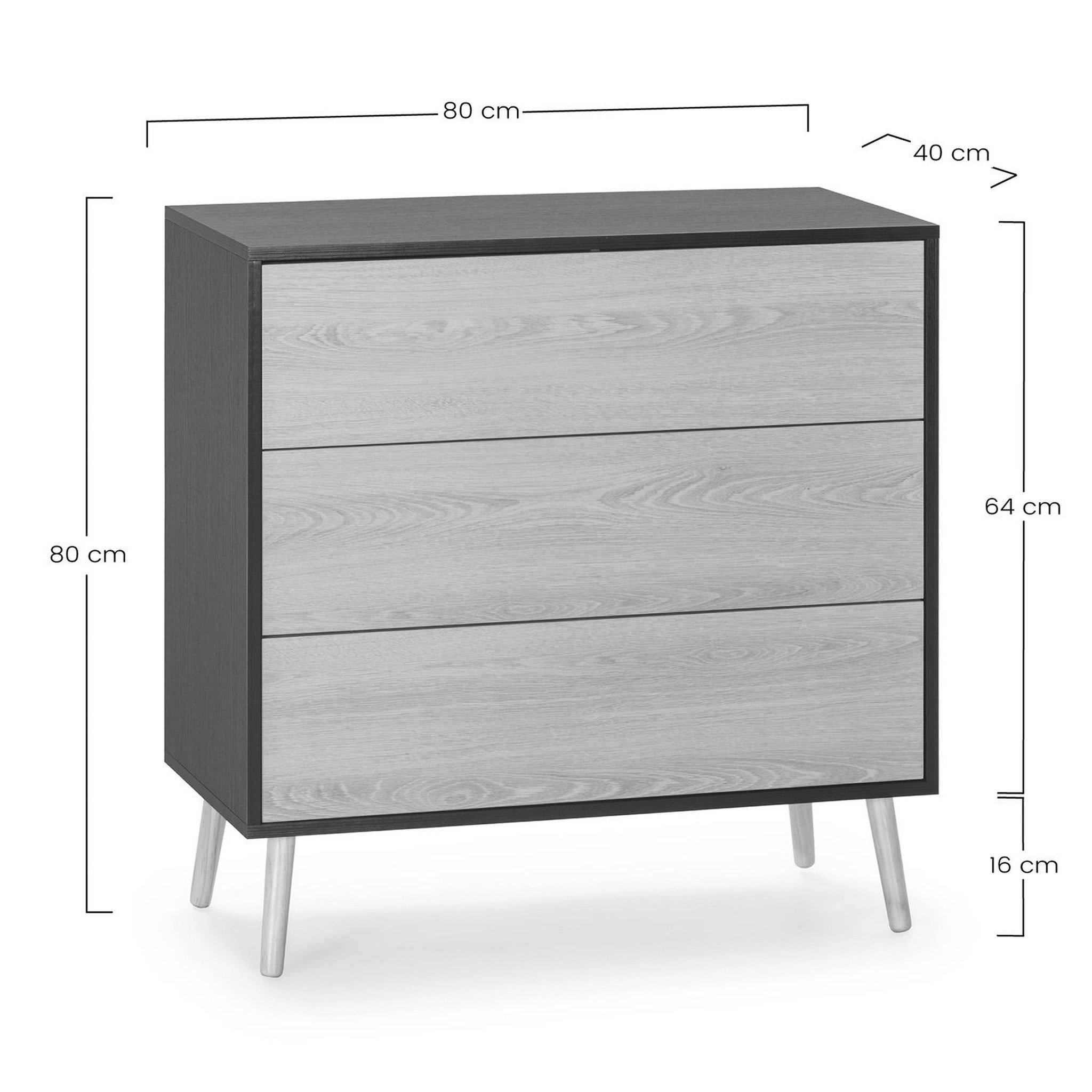 Voir la diapositive 6 : VS VENTA-STOCK Commode Apolo 3 tiroirs Couleur Noir/Bois