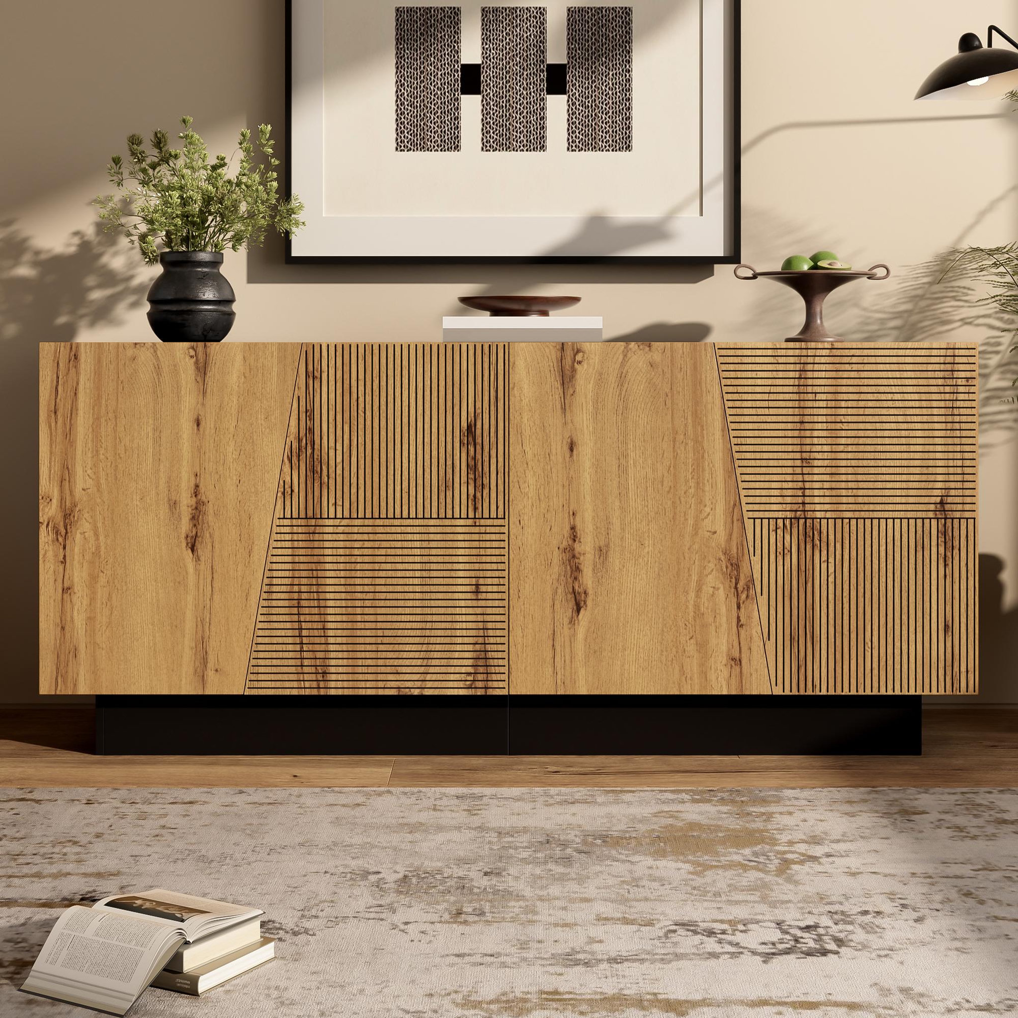 Voir la diapositive 2 : MERAX Buffet 4 porte(s) 0 tiroir(s) - 160 cm naturel panneau de particules