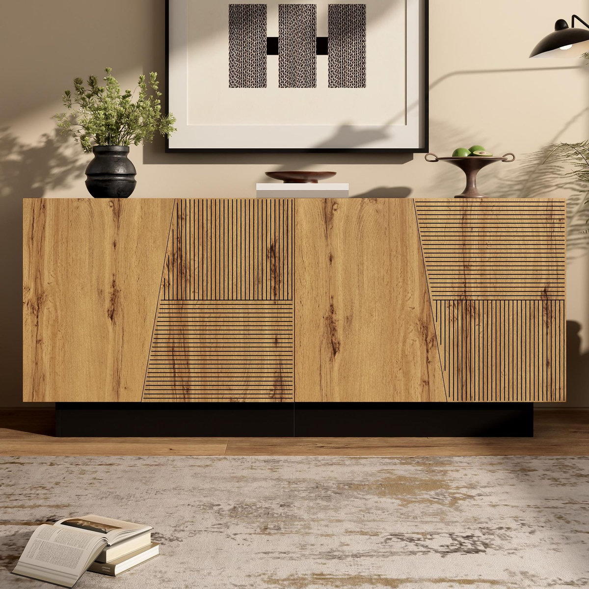 MERAX Buffet 4 porte(s) 0 tiroir(s) - 160 cm naturel panneau de particules