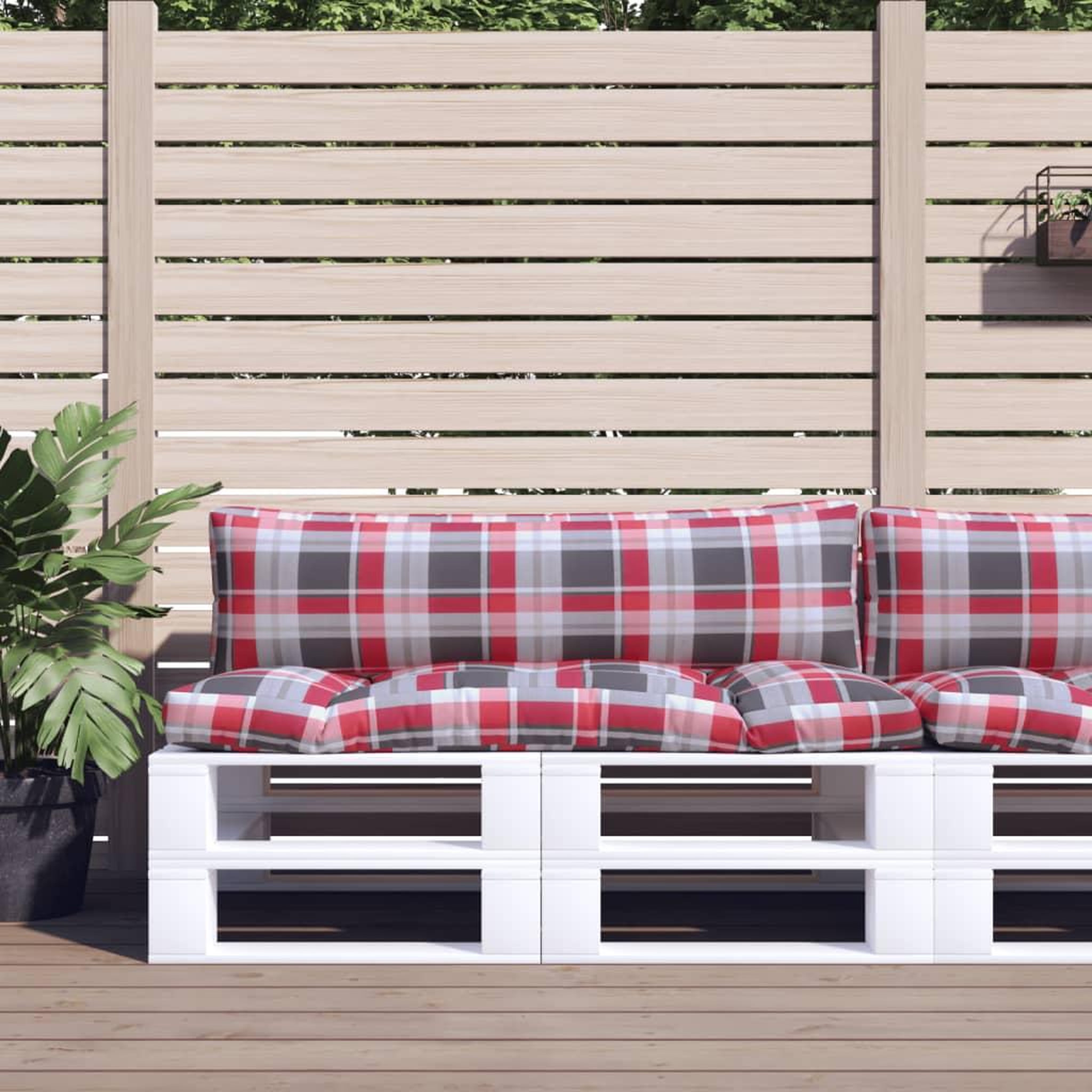 VIDAXL Coussins de palette 2 pcs carreaux rouges tissu