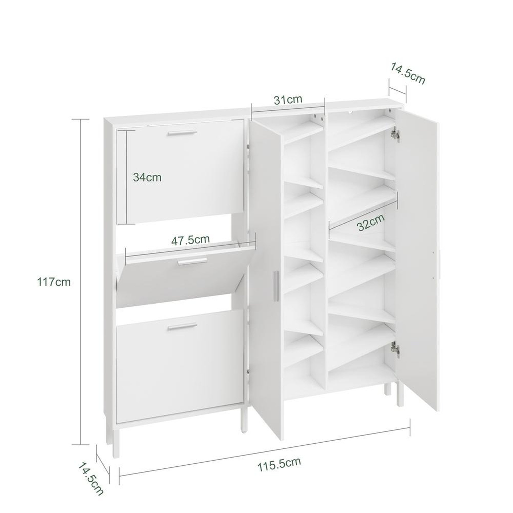 Voir la diapositive 3 : SOBUY Armoire à chaussures blanche 14 compartiments 115,5x14,5x117 cm
