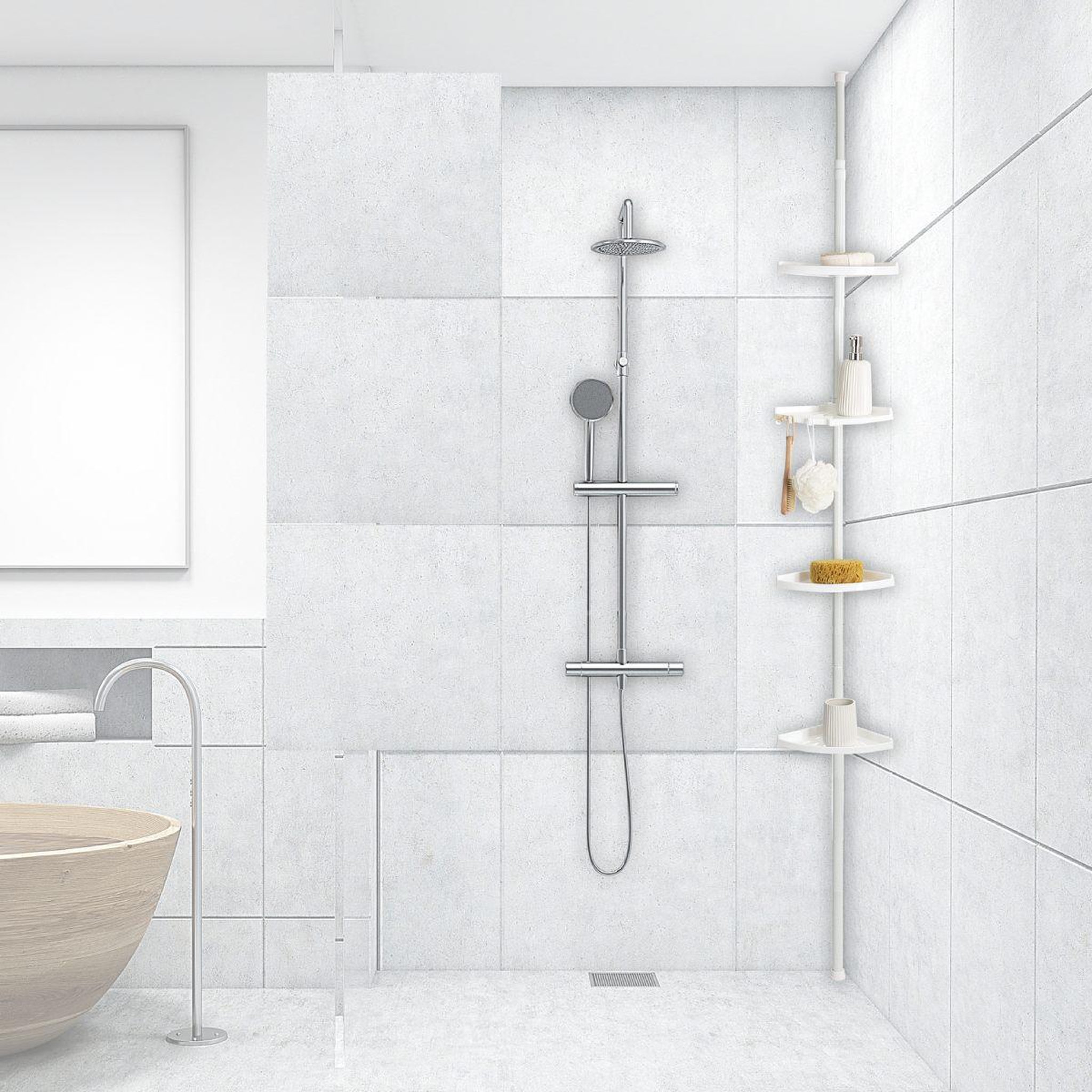 Voir la diapositive 4 : FIVE Étagère de douche d'angle  télescopique  180-240cm blanc