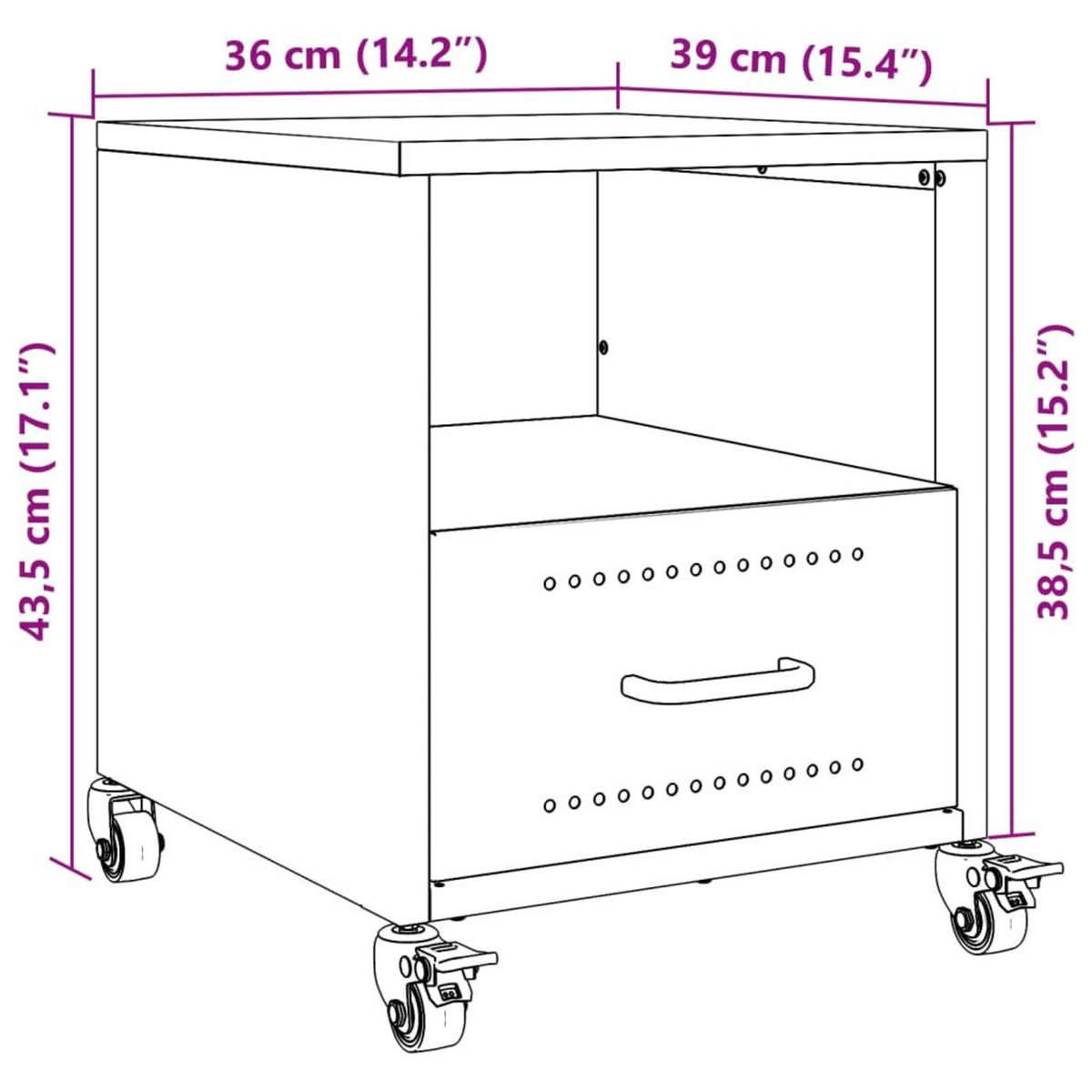 VIDAXL Table de chevet blanc 36x39x43,5 cm acier