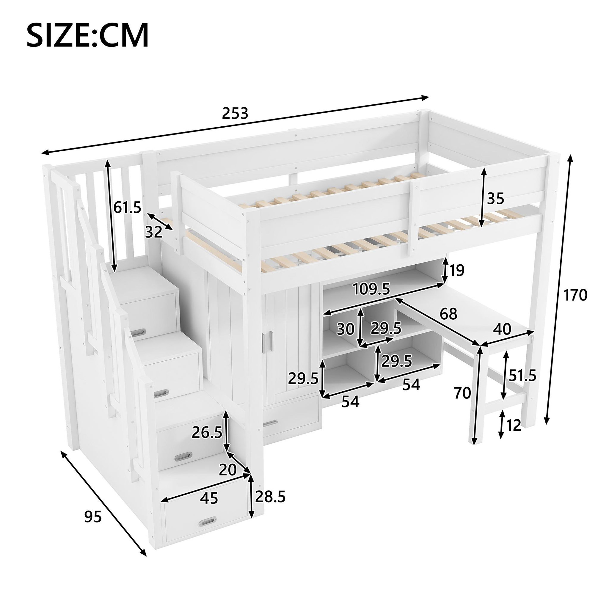 Voir la diapositive 3 : MERAX Lit combiné enfant 90x200 cm coloris blanc led pin