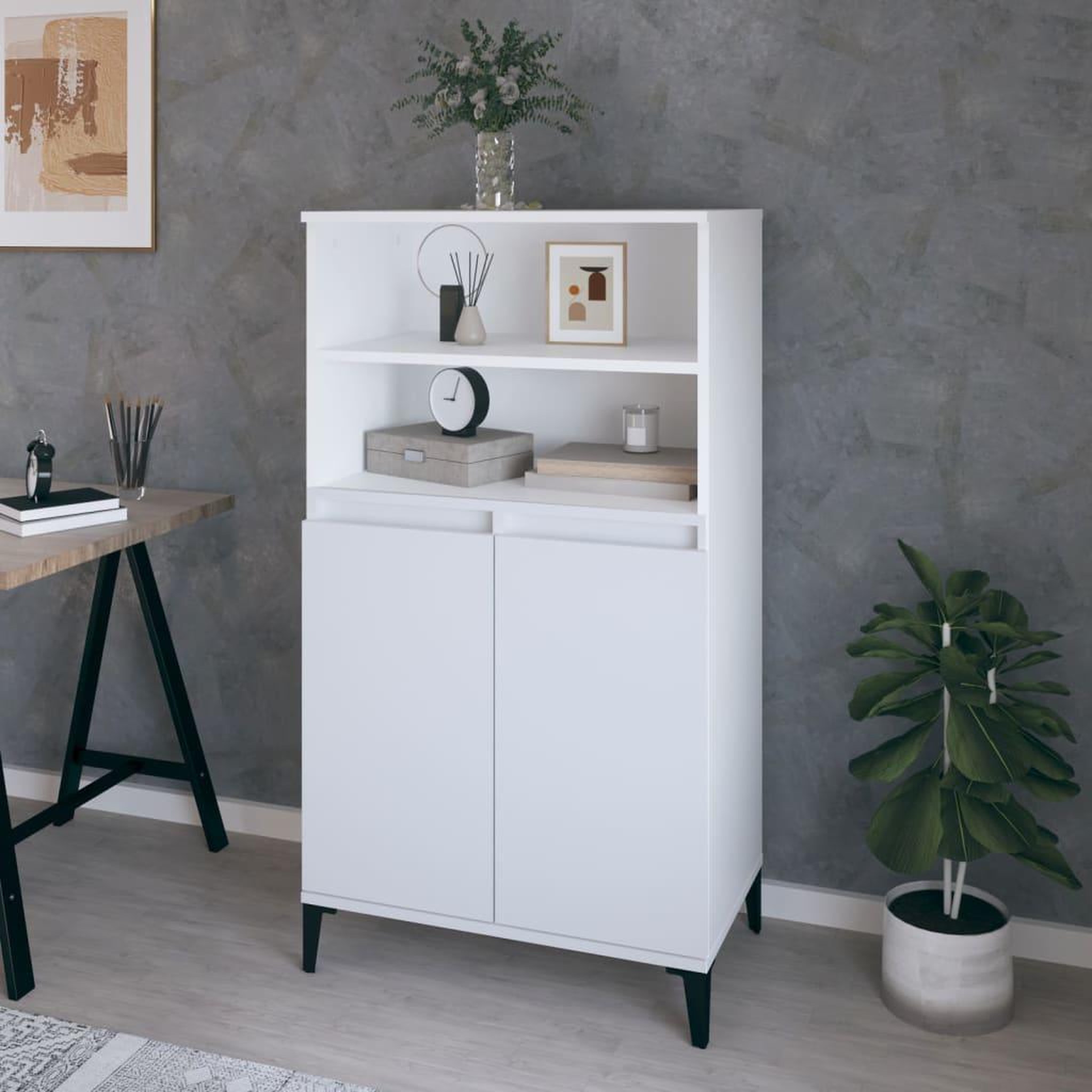 Voir la diapositive 1 : VIDAXL Buffet haut Blanc 60x36x110 cm Bois d'ingenierie