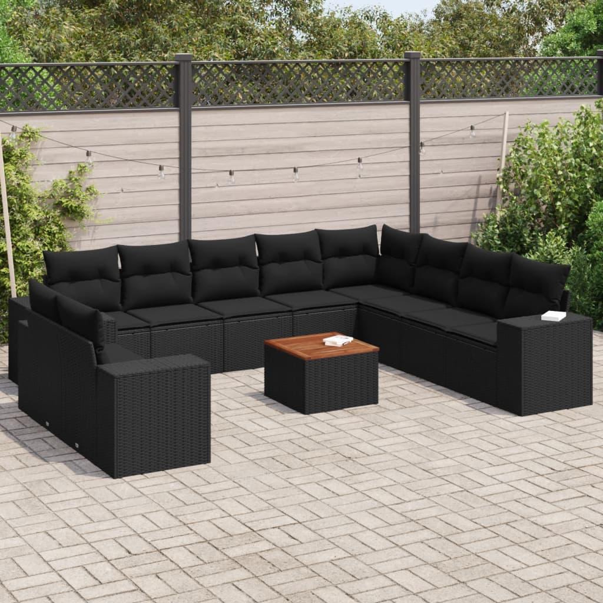 VIDAXL Salon de jardin 11 pcs avec coussins noir resine tressee