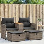 VIDAXL Canape de jardin 2 places avec tabourets gris resine tressee
