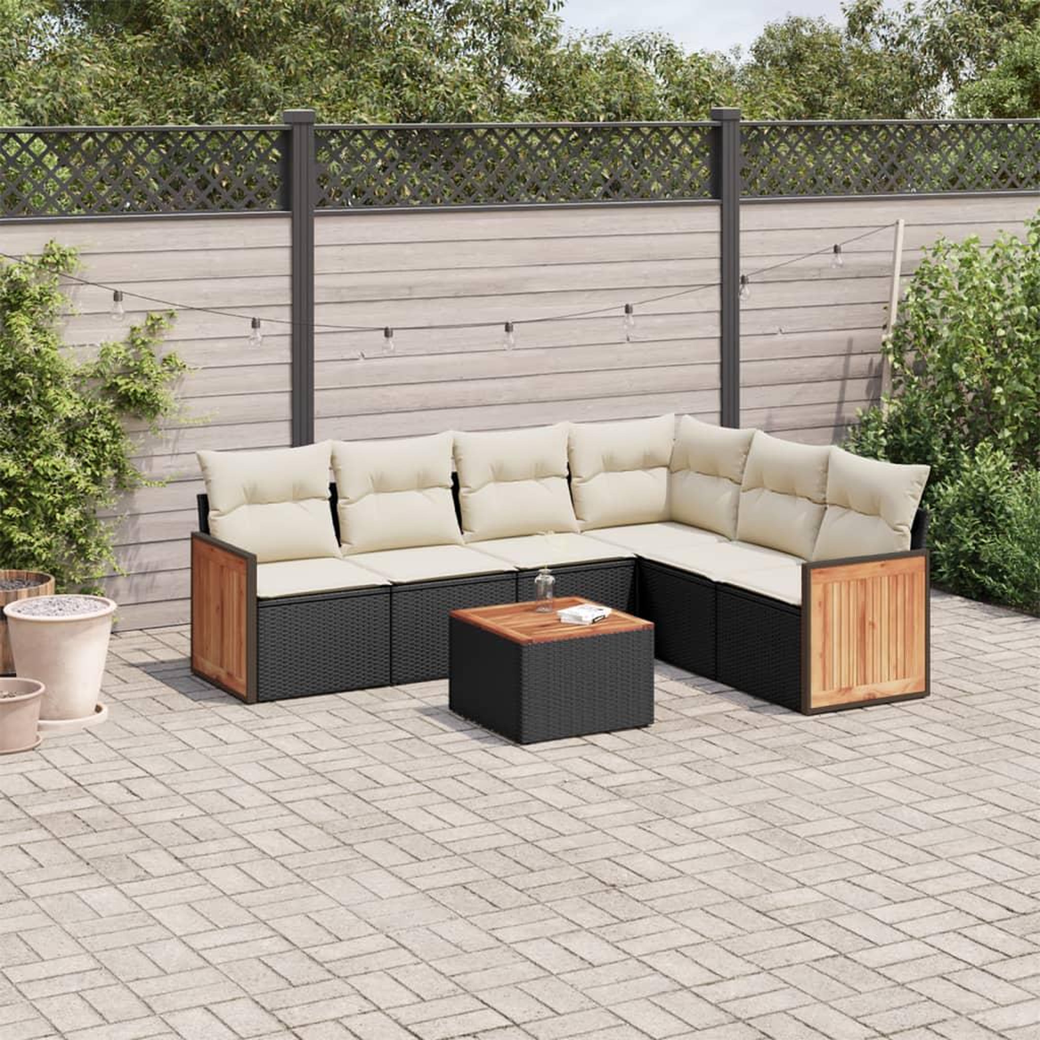 VIDAXL Salon de jardin 7 pcs avec coussins noir resine tressee