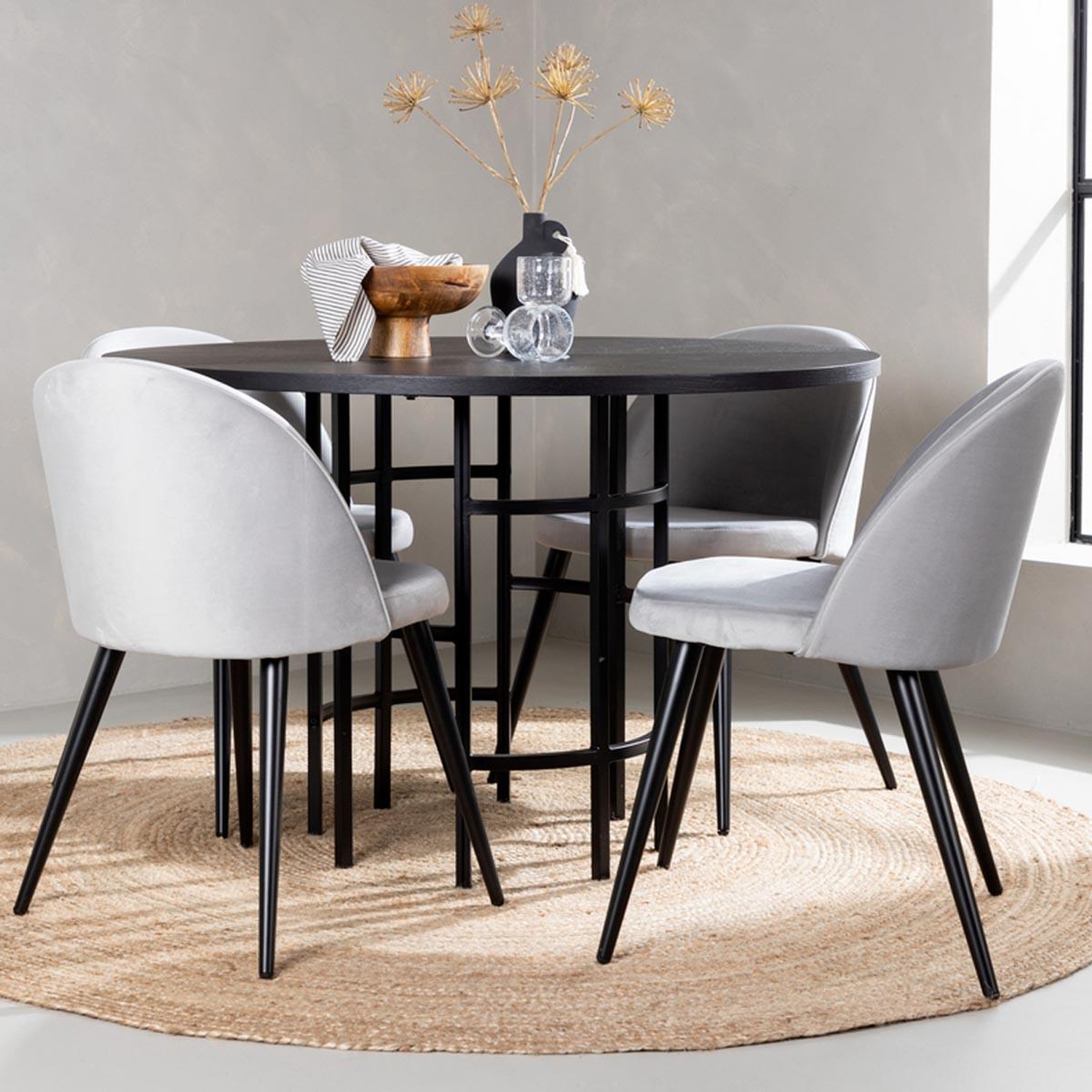 Voir la diapositive 3 : Paris Prix Ensemble table à manger & 4 chaises  copenhagen & velvet  115cm noir & gris