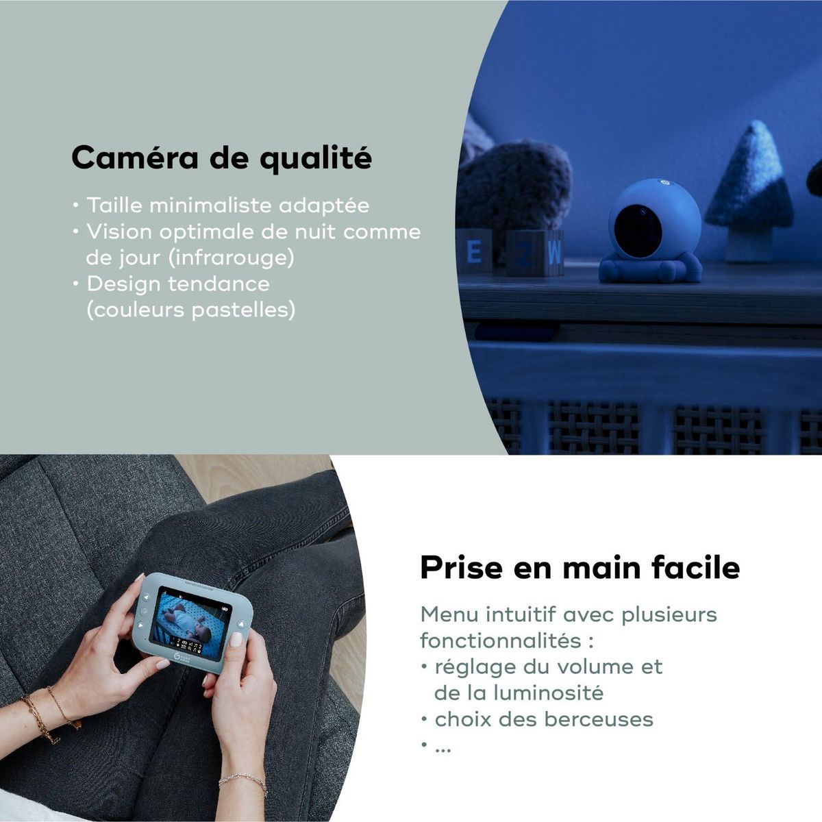 BABYMOOV Babyphone Caméra Sans Fil YOO Roll Babymoov - Batteries Rechargeables - Berceuses - Portée 300m