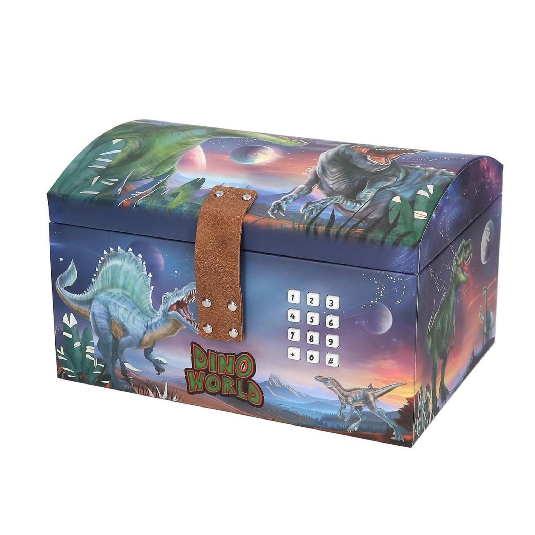 DINO WORLD Coffre à trésor avec code, son et lumière