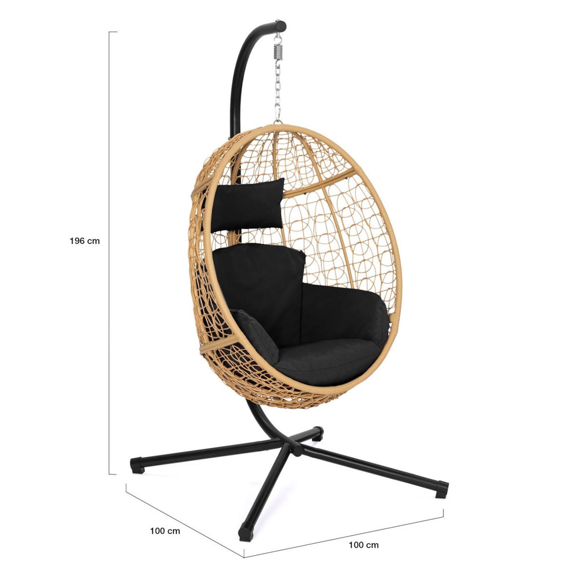 ID MARKET Fauteuil oeuf suspendu ajouré effet rotin avec coussin noir