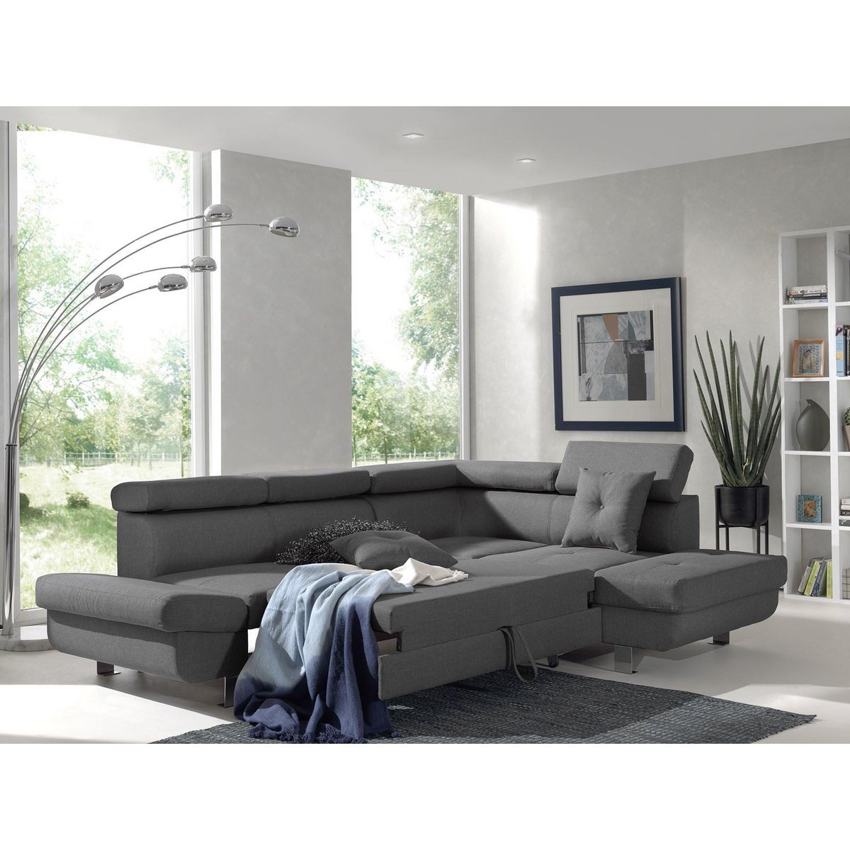 BEST MOBILIER Lisbona - canapé d'angle droit convertible - 5 places - avec têtières