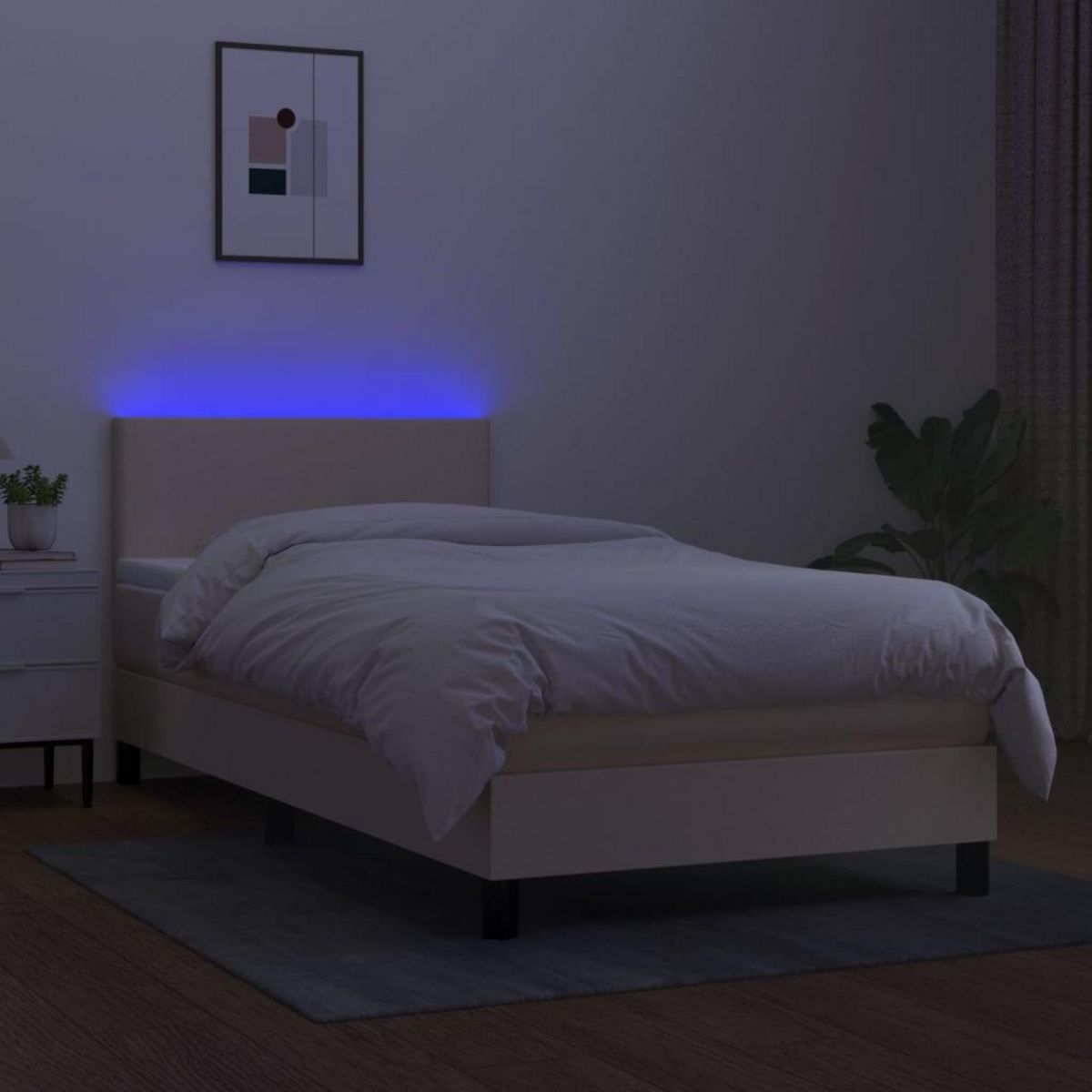 VIDAXL Sommier a lattes de lit avec matelas LED Creme 80x200cm Tissu