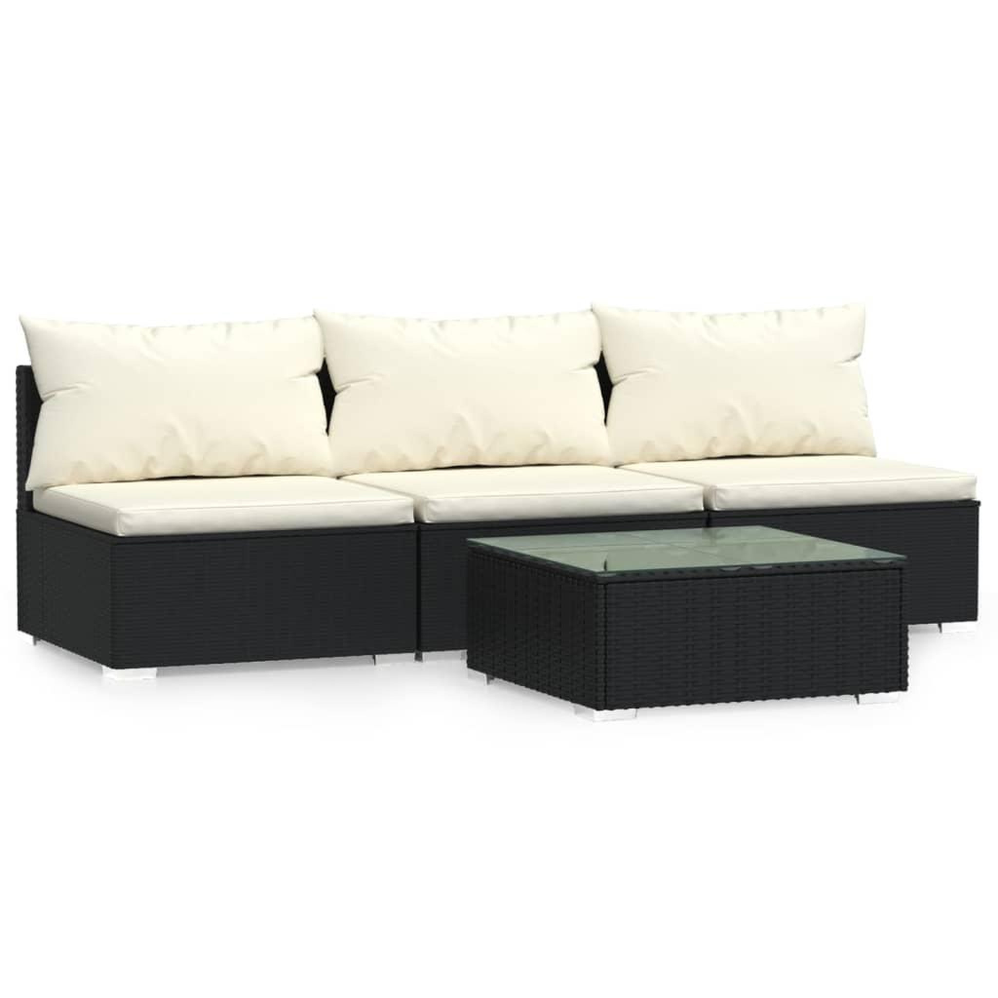 Voir la diapositive 2 : VIDAXL Salon de jardin 4 pcs avec coussins Noir Resine tressee