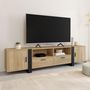 Voir la diapositive 2 : ID MARKET Meuble TV 200 cm PHOENIX 2 portes 2 tiroirs bois et noir