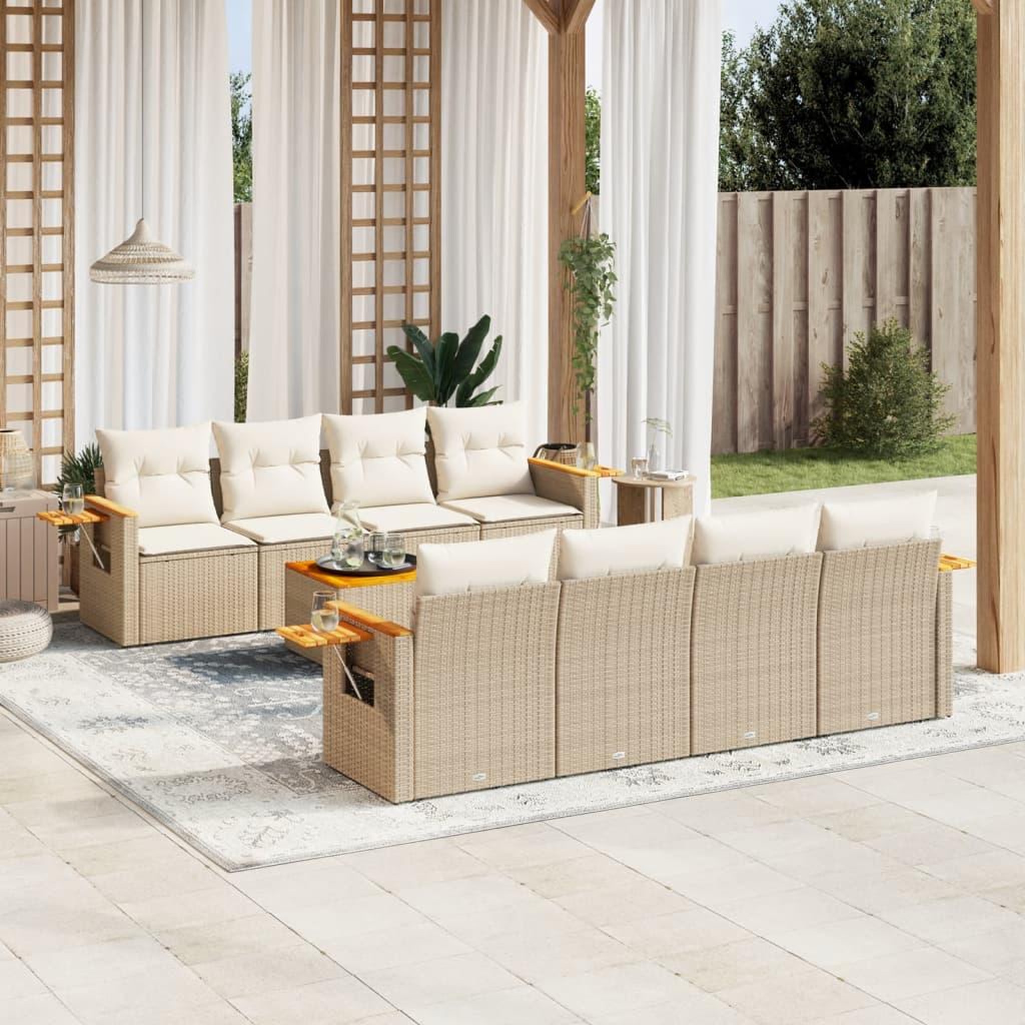 VIDAXL Salon de jardin avec coussins 9 pcs beige resine tressee