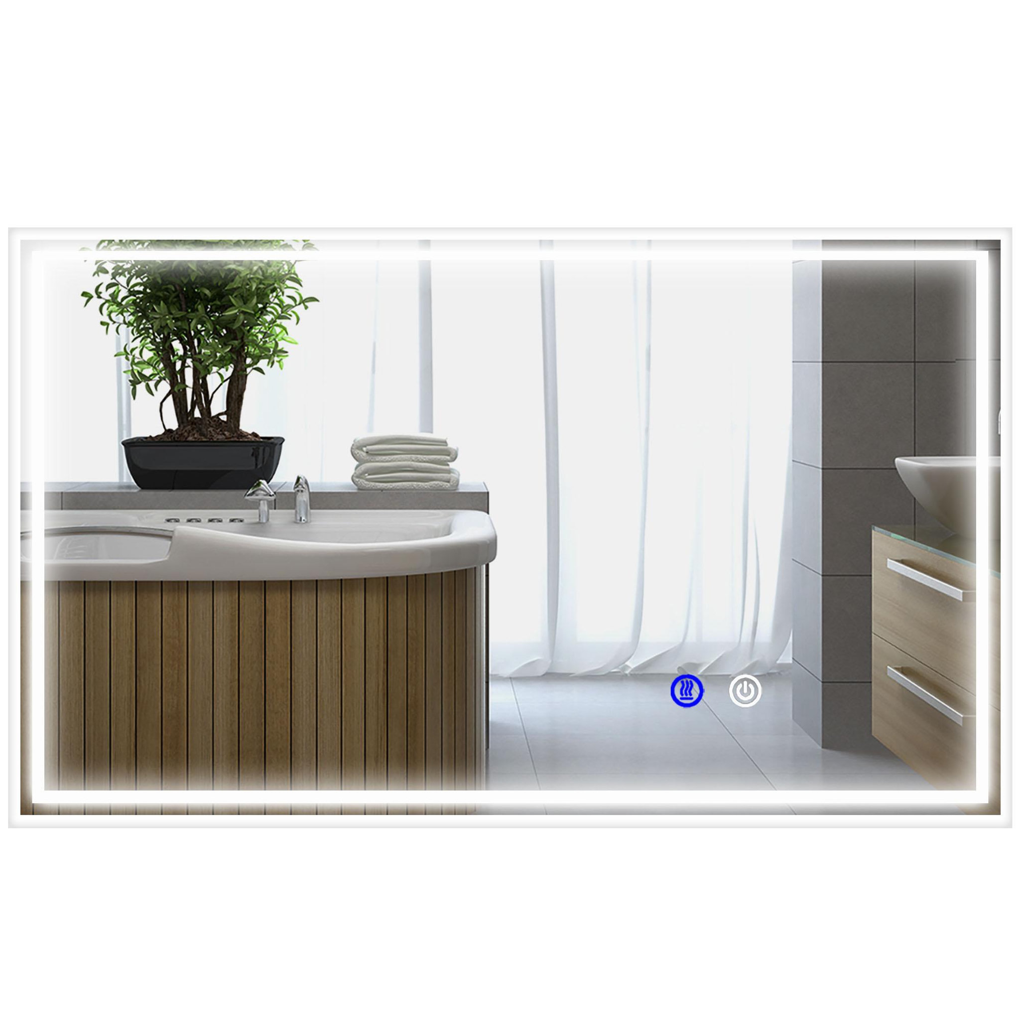 KLEANKIN Miroir led mural de salle de bain - 100l x 60h cm - luminosité réglable 3 couleurs - interrupteur tactile - système antibué