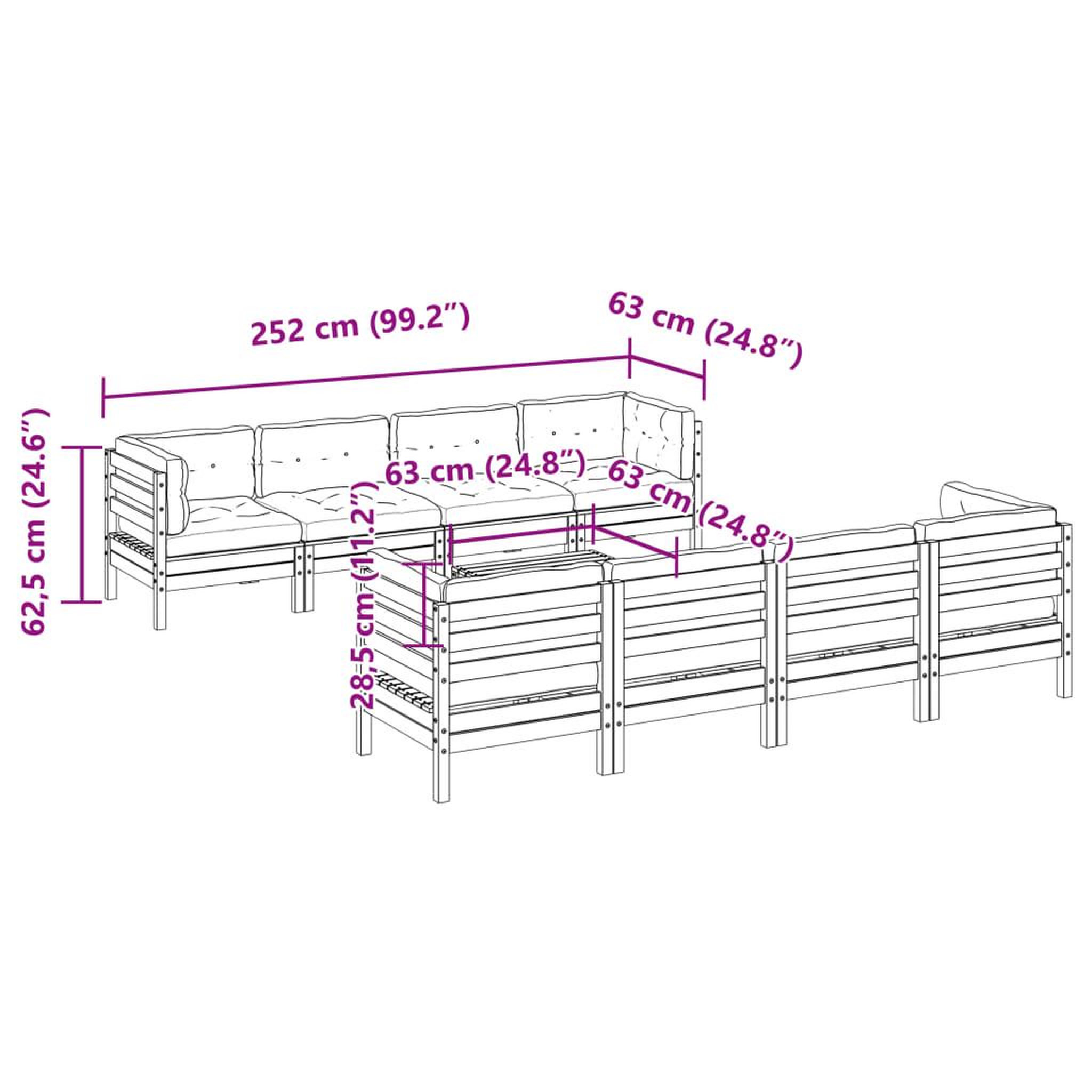 Voir la diapositive 6 : VIDAXL Salon de jardin 9 pcs avec coussins sapin de douglas solide