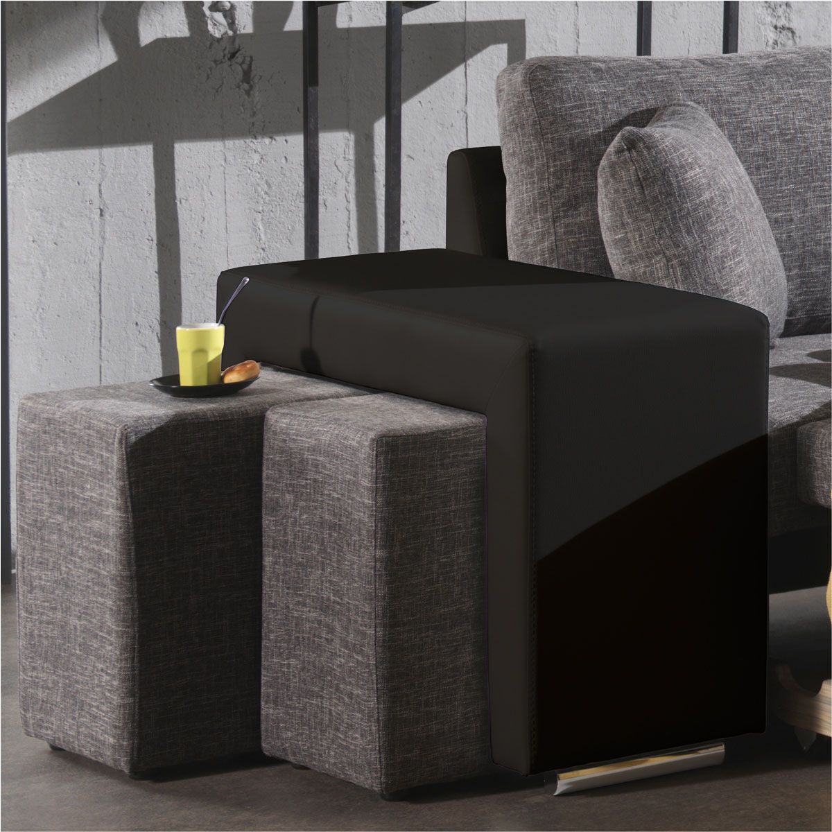 Canapé d'angle gauche convertible + 2 poufs RIGA