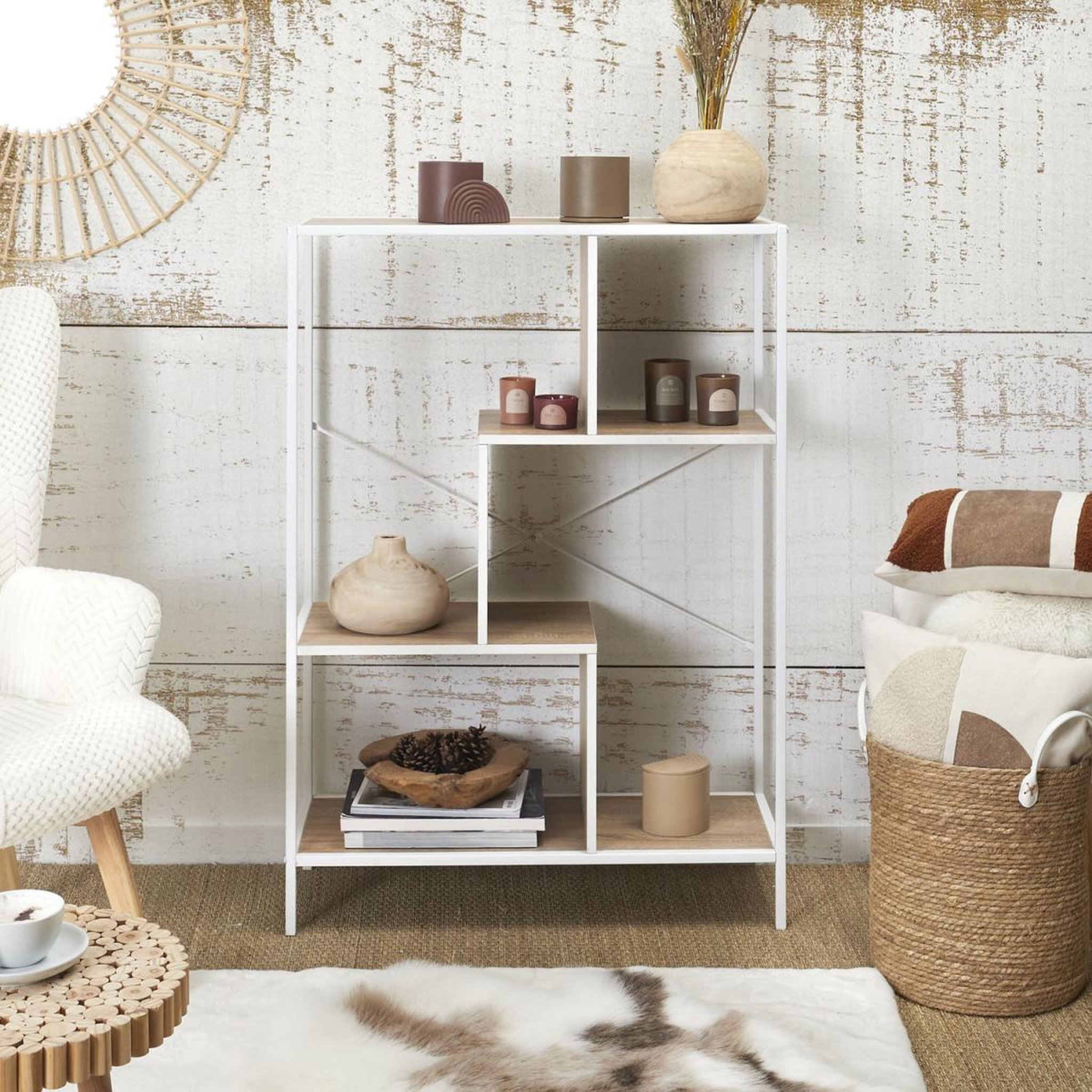 Voir la diapositive 6 : The Home Deco Factory Étagère design  edison 113cm naturel & blanc