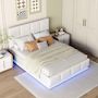 Voir la diapositive 5 : MERAX Lit coffre rembourré 140x200 cm coloris blanc led tissu