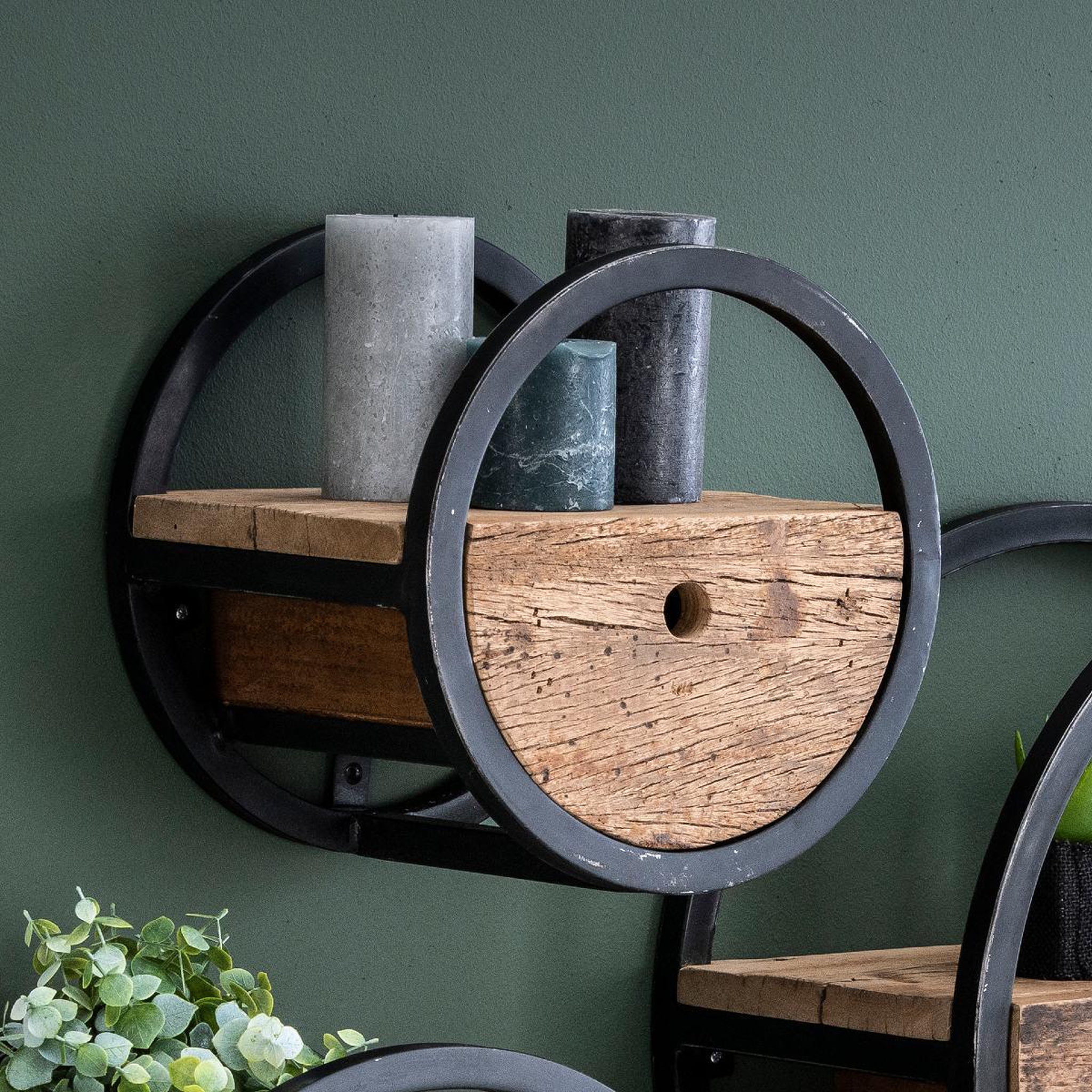 Voir la diapositive 4 : JLC KREATION Étagère murale en bois et métal avec tiroir cerclo